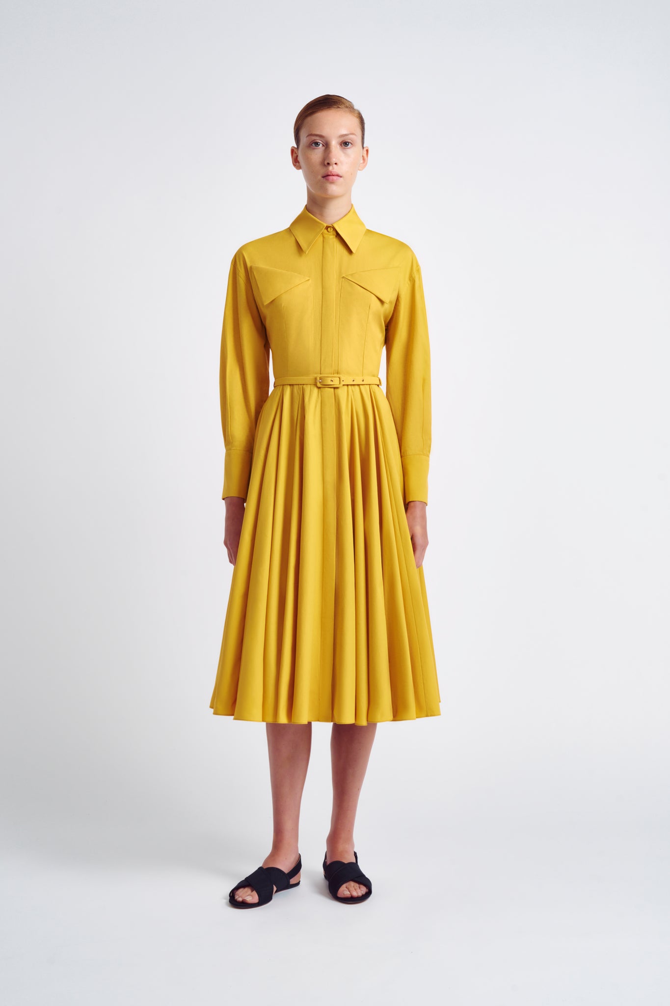 Mercy Dress | Mustard Yellow Fit-and-Flare Shirt Dress | Emilia Wickstead