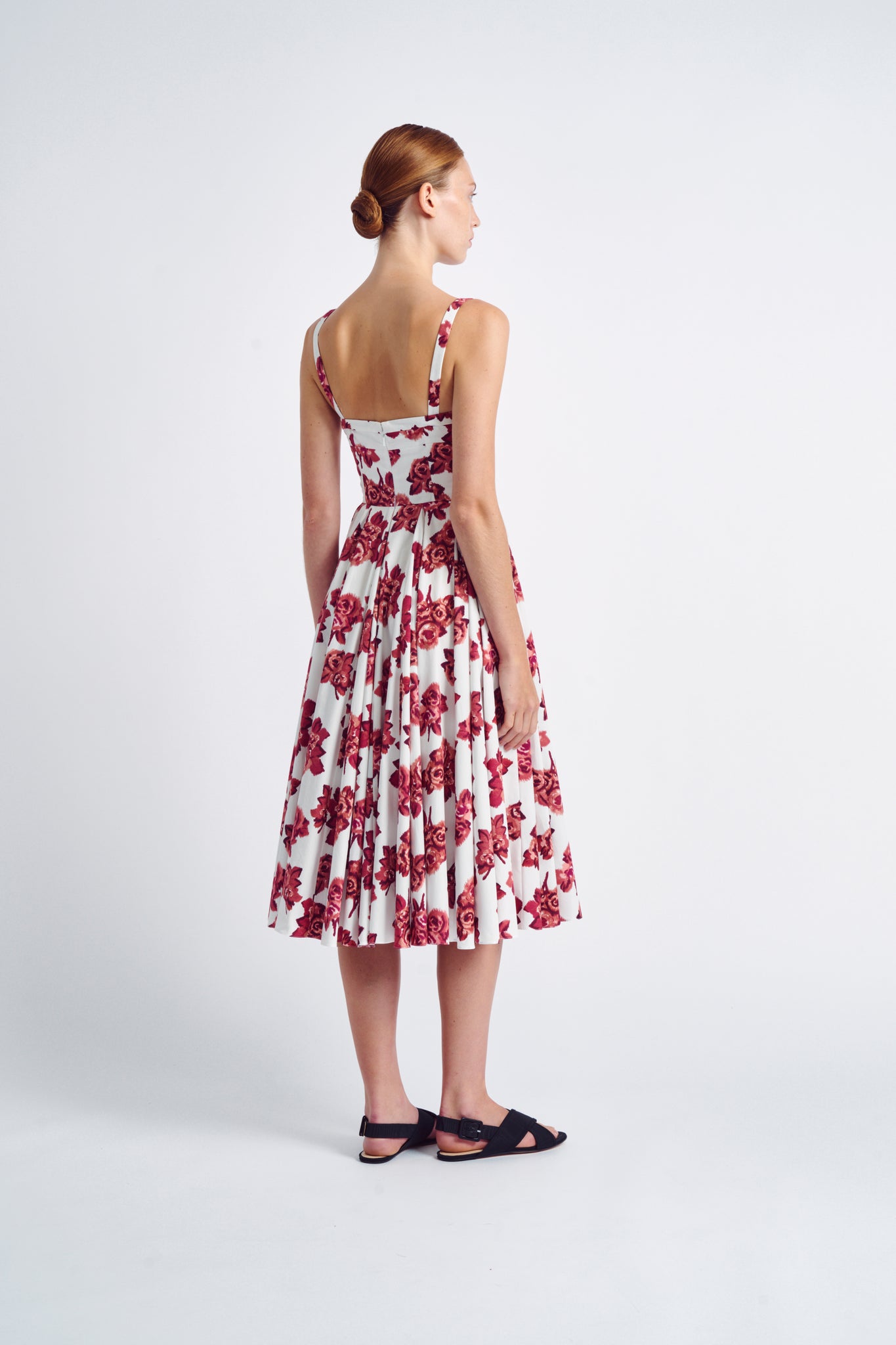 Elita Dress | Burgundy Floral Printed Bibione Cotton Sun Dress | Emilia Wickstead