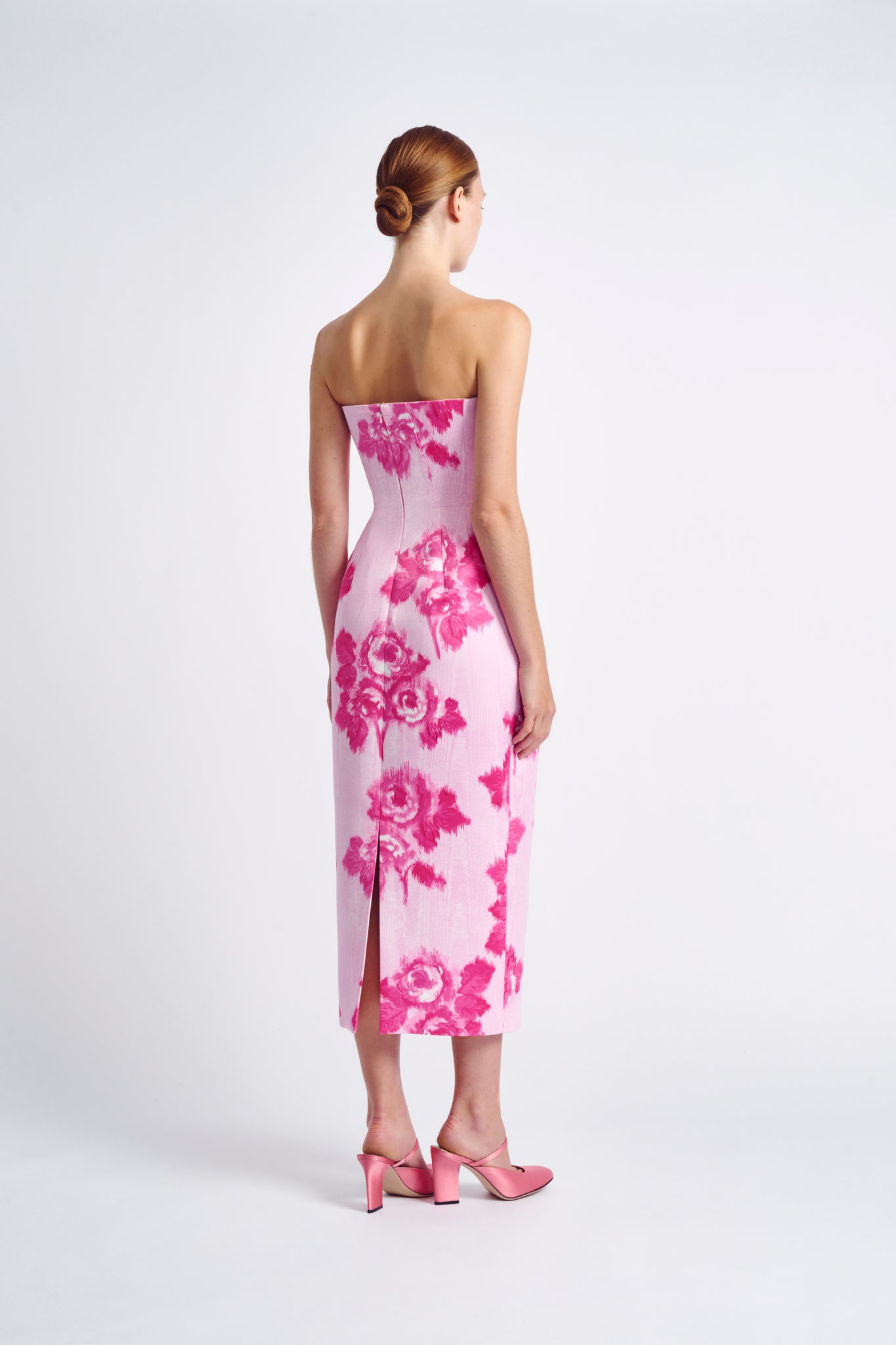 Romina Dress | Pink Floral Print Strapless Dress | Emilia Wickstead