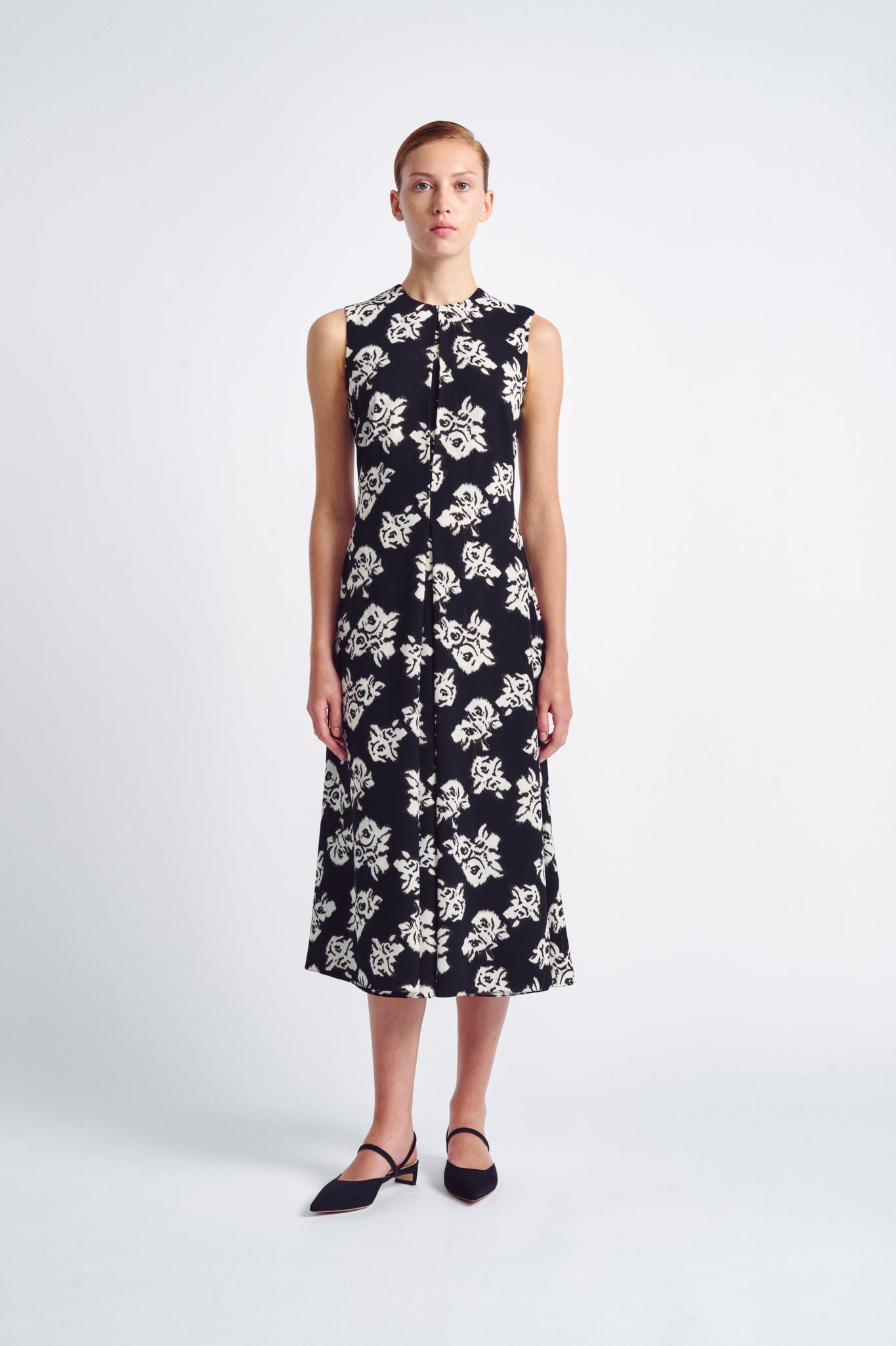 Ottilie Dress | Black and White Floral Printed Sleeveless Dress ...