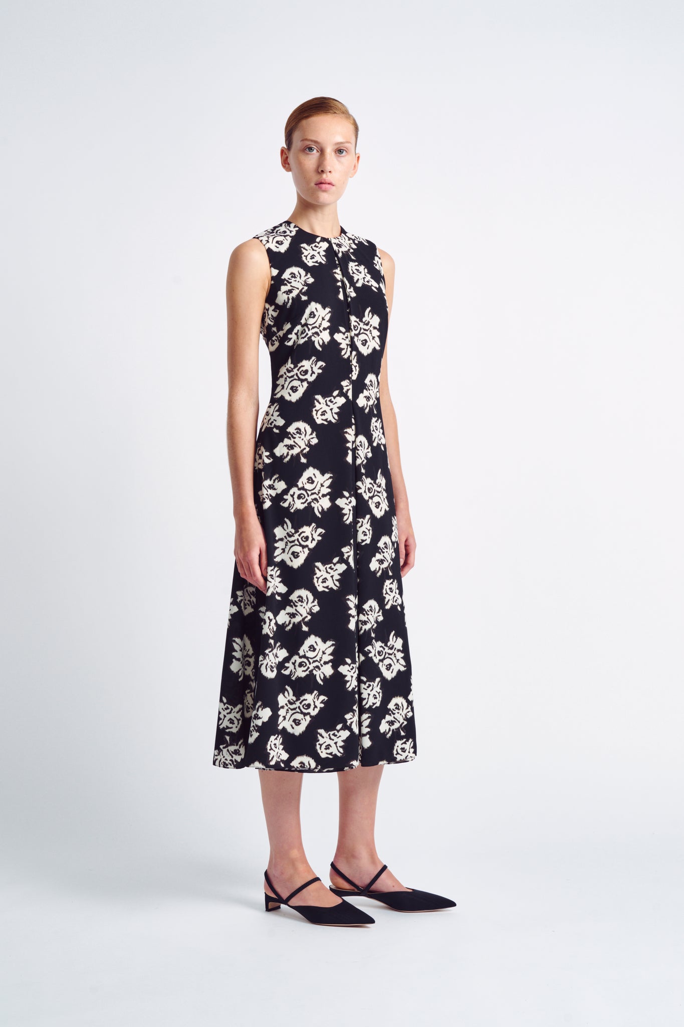 Ottilie Dress | Black and White Floral Printed Sleeveless Dress | Emilia Wickstead