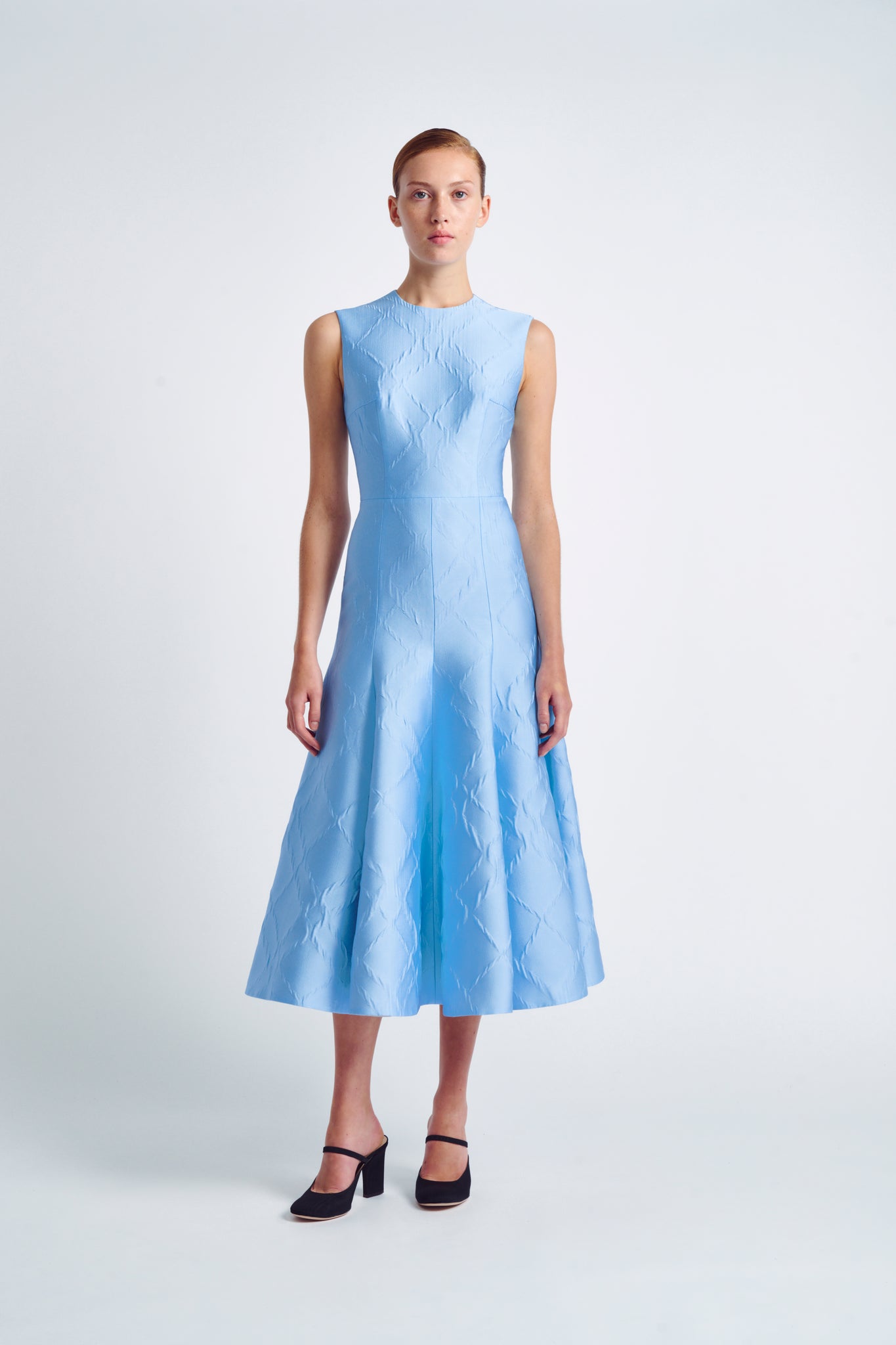 Dellilah Dress| Baby Blue Jacquard Drop Waist-Midi Dress | Emilia Wickstead