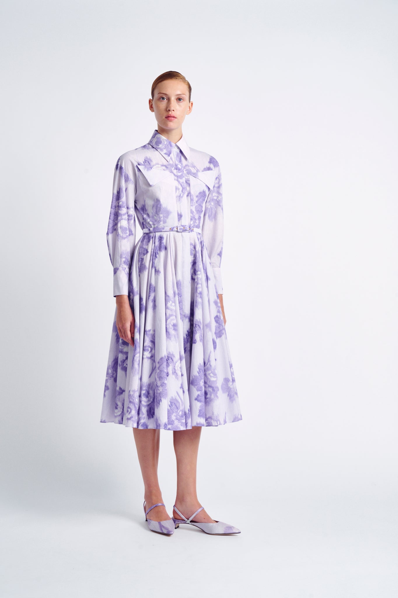 Mercy Dress | Lilac Floral Printed Cotton Shirt Dress | Emilia Wickstead