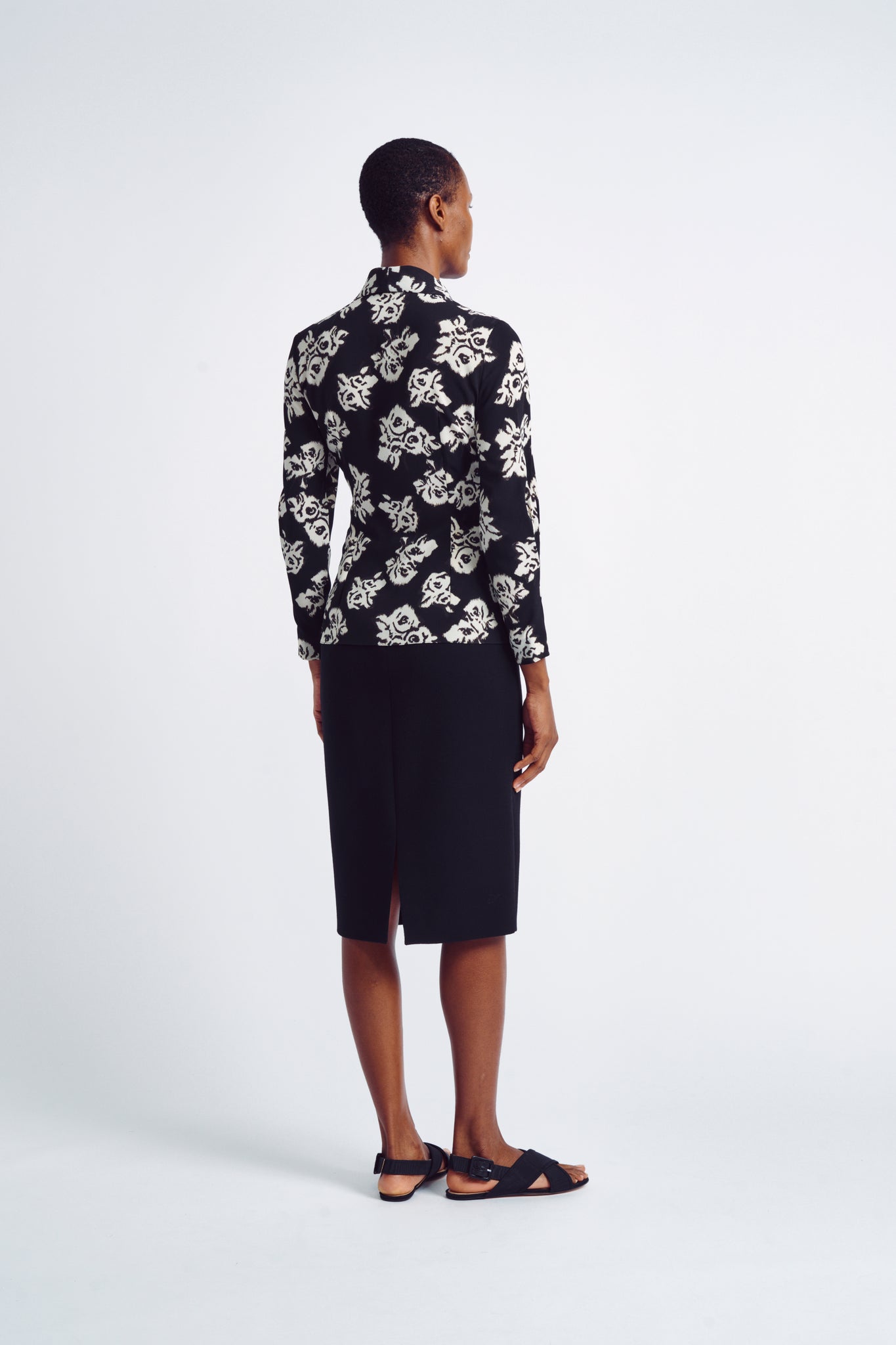 Paulie Top | Black and White Floral Printed Crepe Shirt | Emilia Wickstead