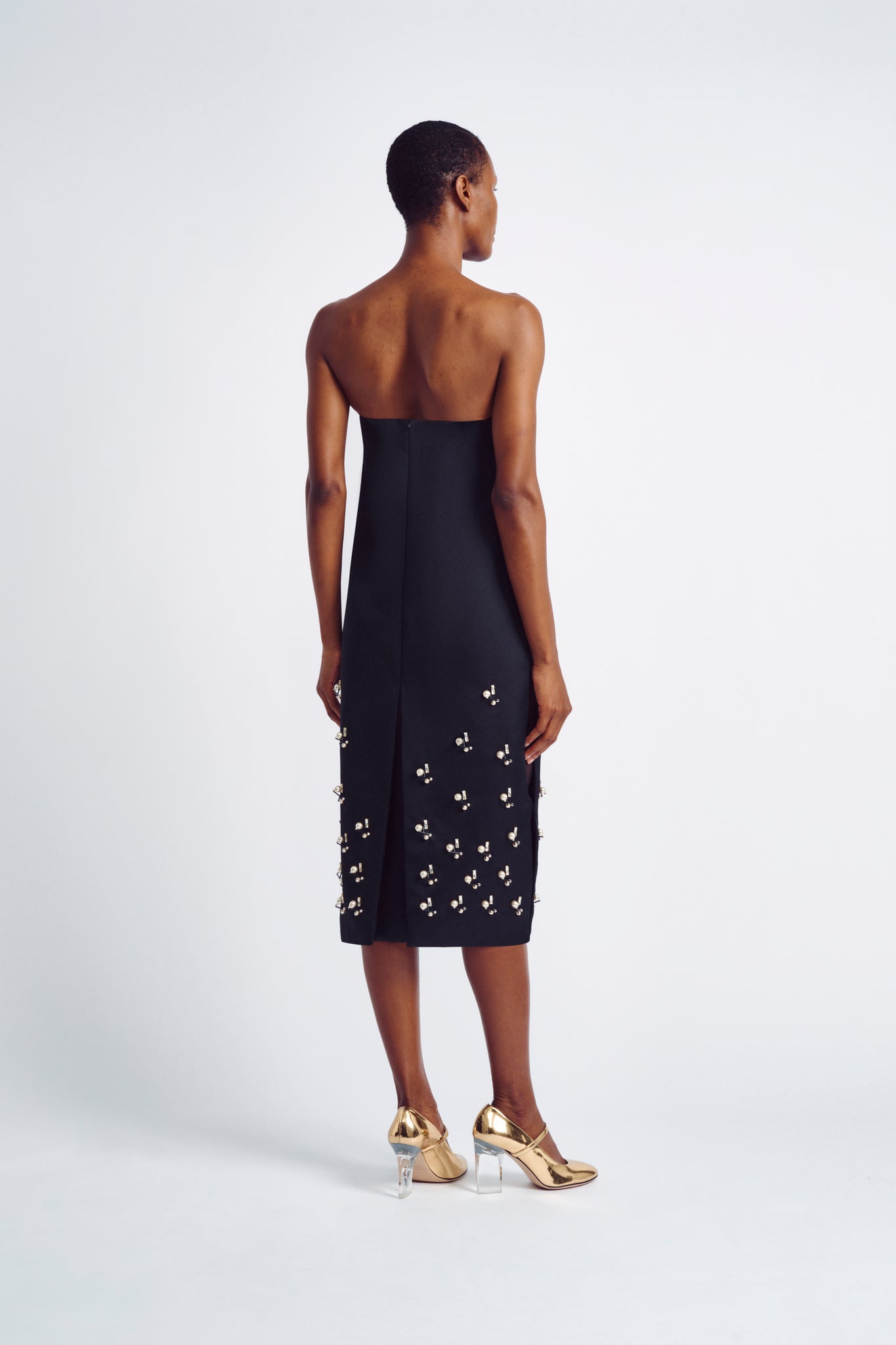 Amir Dress | Black Strapless Beaded Dress with Chiffon Side Panels | Emilia Wickstead
