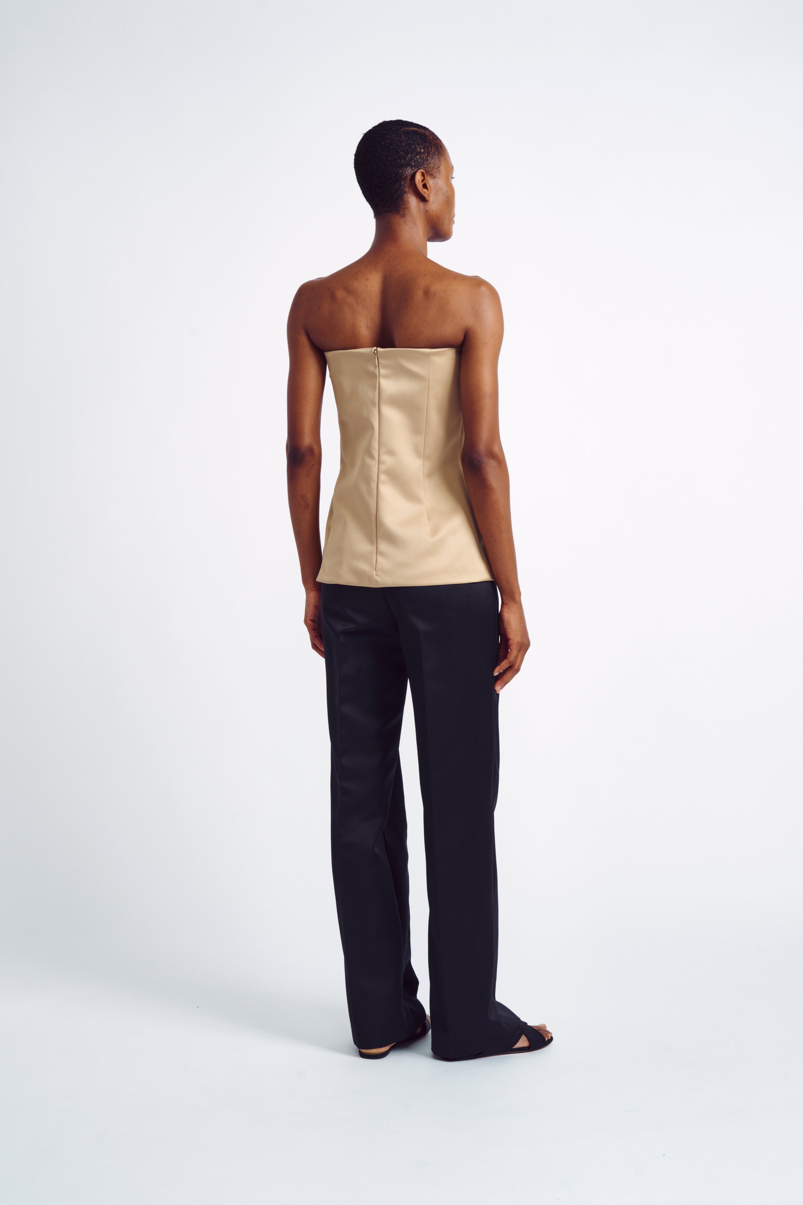 Tandy Top, Champagne Bonded Satin Strapless Top