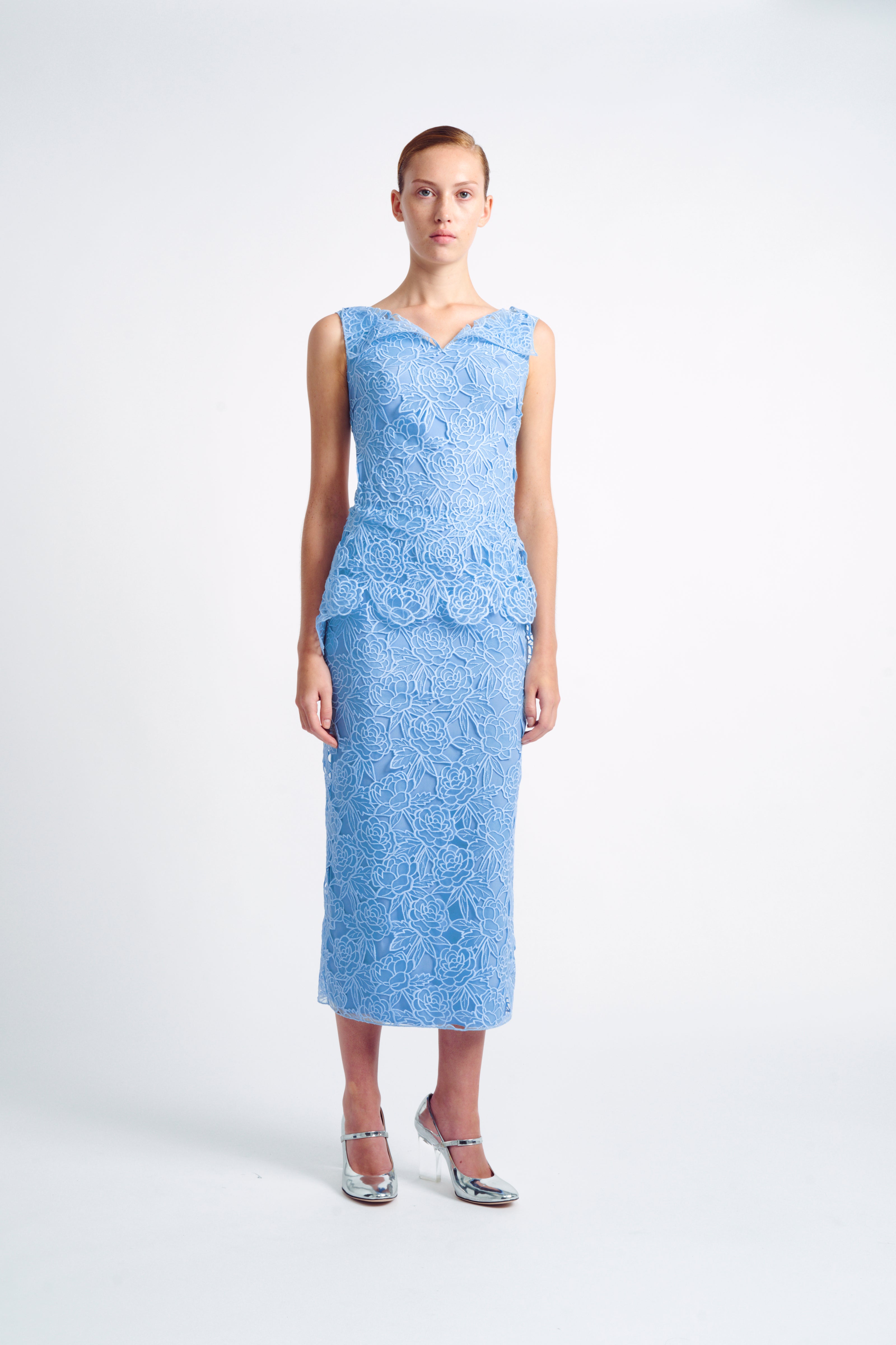 Maesa Dress Baby Blue Lace Dress with Peplum Emilia Wickstead