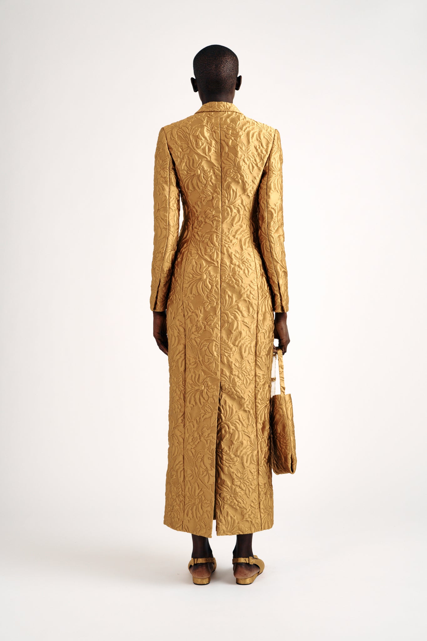 Fion Coat| Antique Gold Deep Floral Cloque | Emilia Wickstead