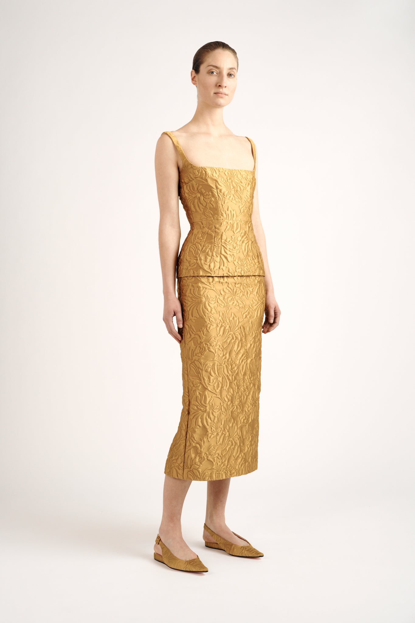 Sasha Top| Antique Gold Deep Floral Cloque | Emilia Wickstead