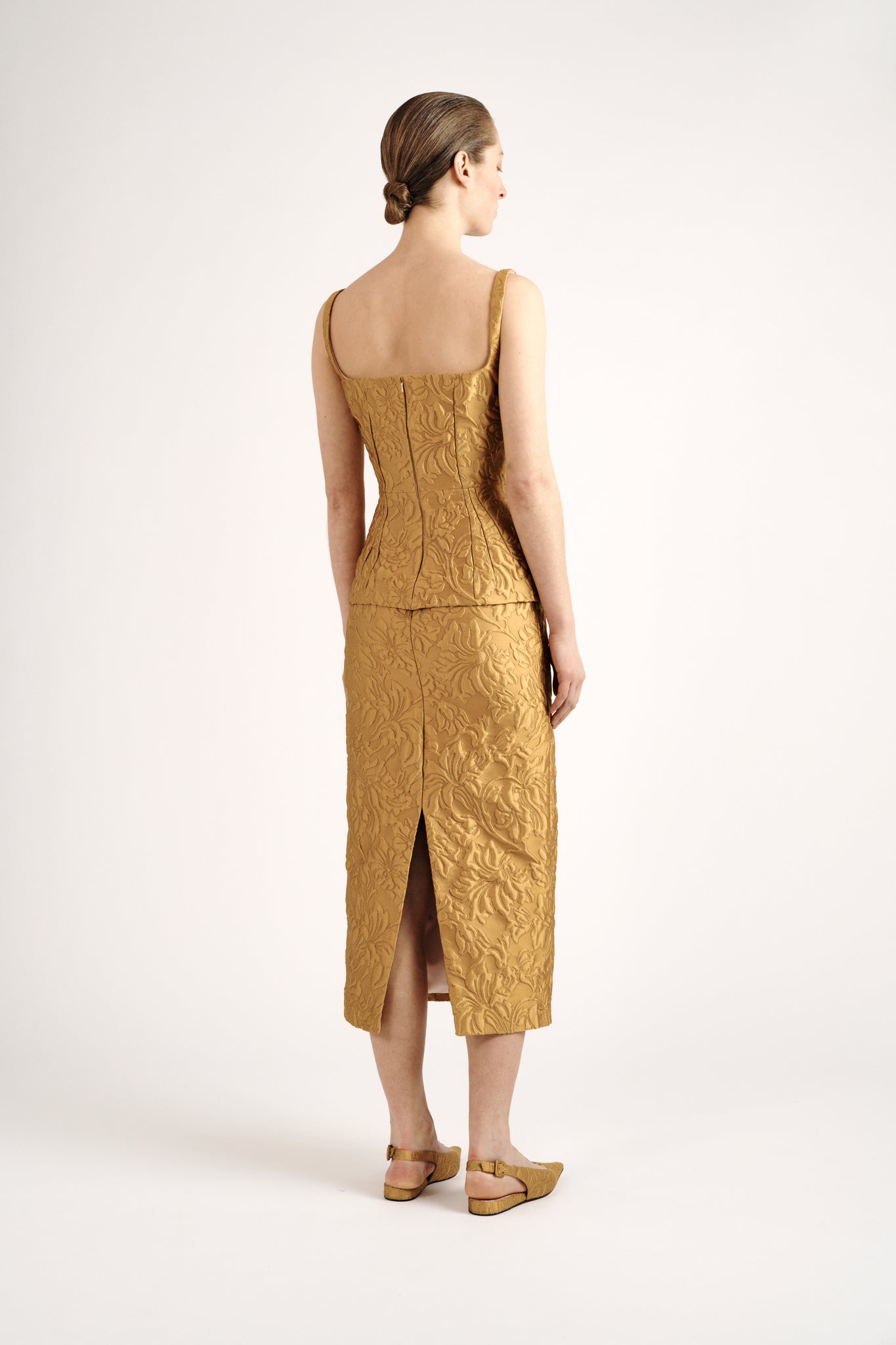 Lorelei Skirt| Antique Gold Deep Floral Cloque | Emilia Wickstead
