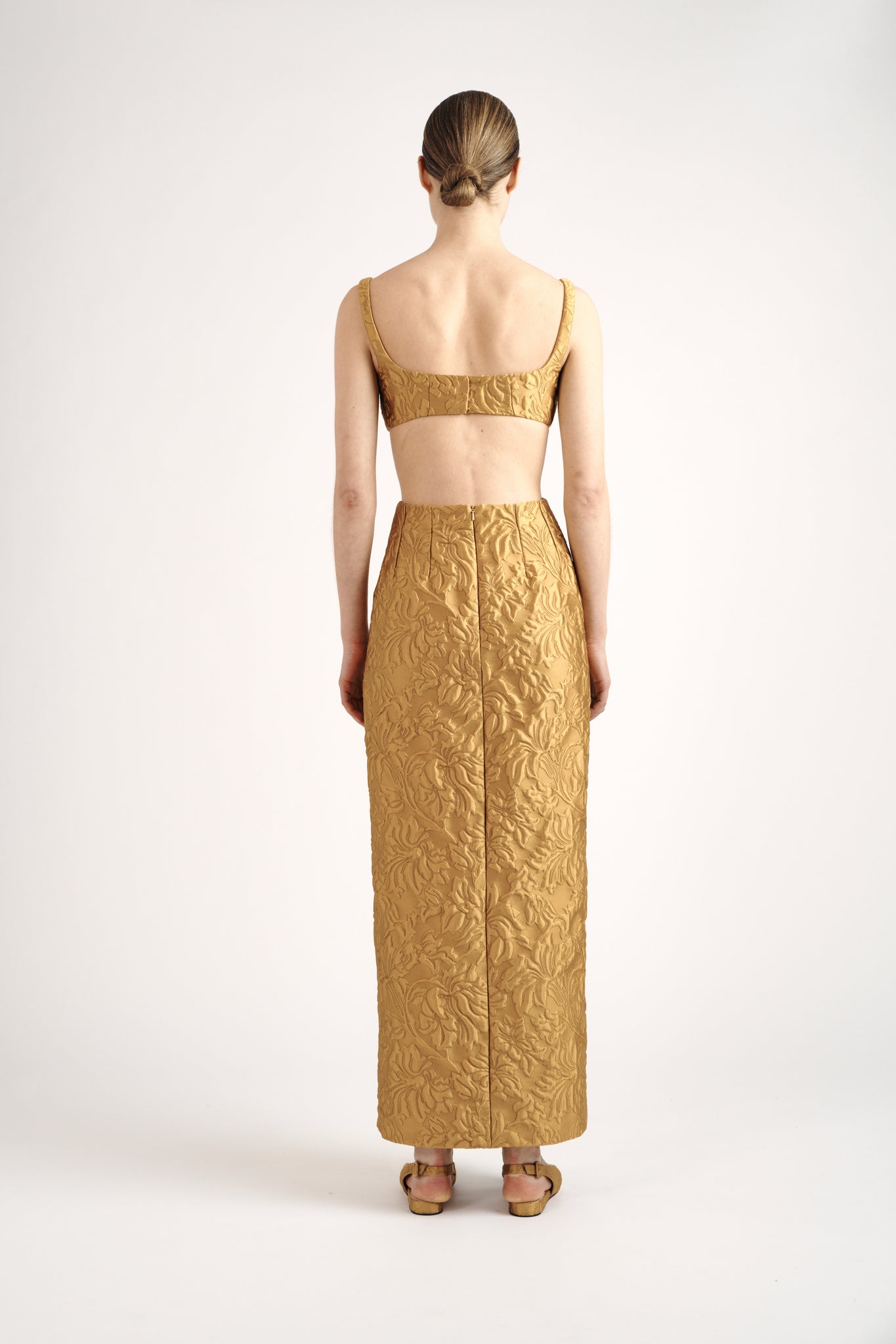Dasha Dress| Antique Gold Deep Floral Cloque | Emilia Wickstead