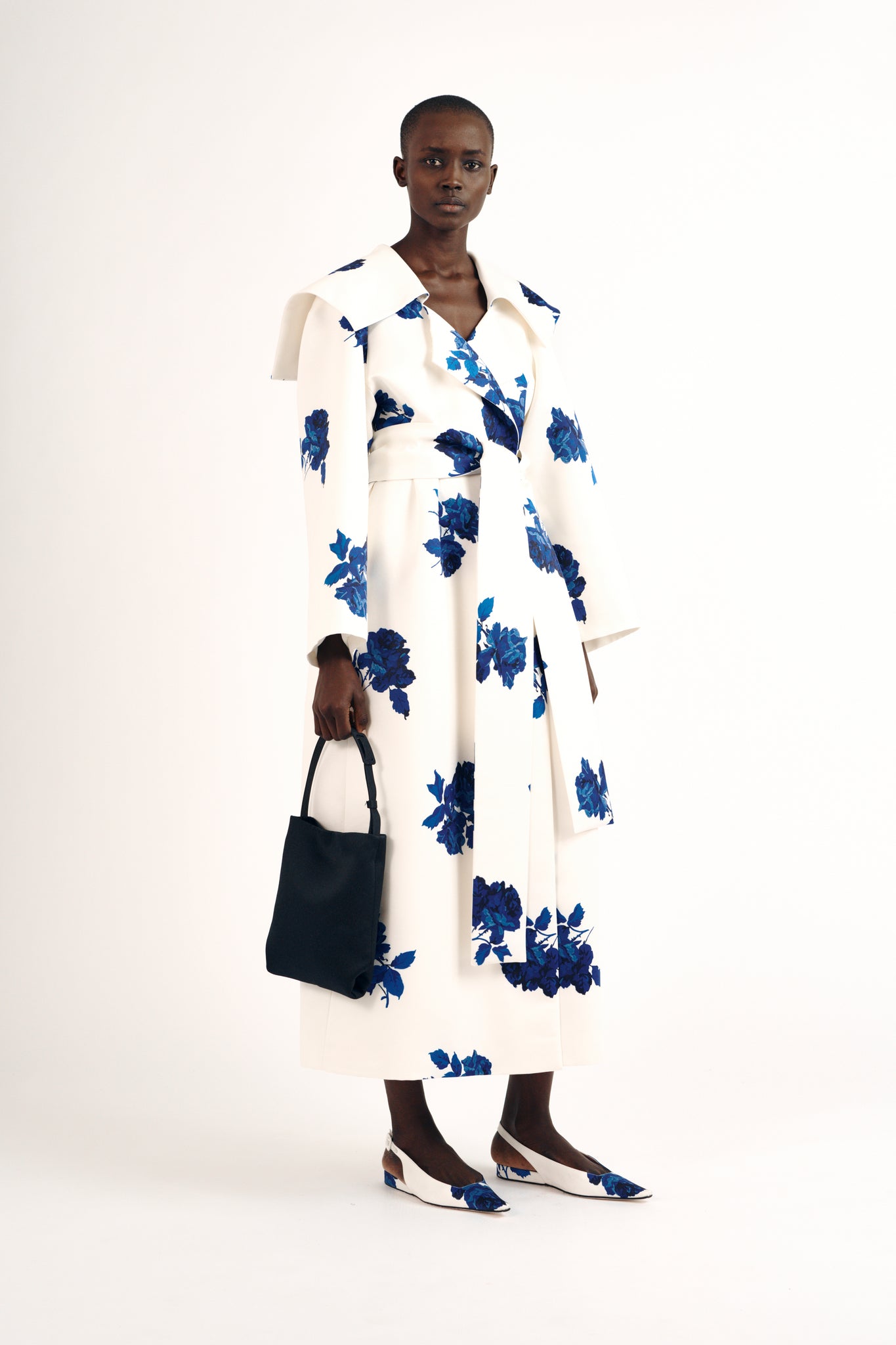 Elroy Coat| Blue Roses Ivory Tafetta Faille | Emilia Wickstead