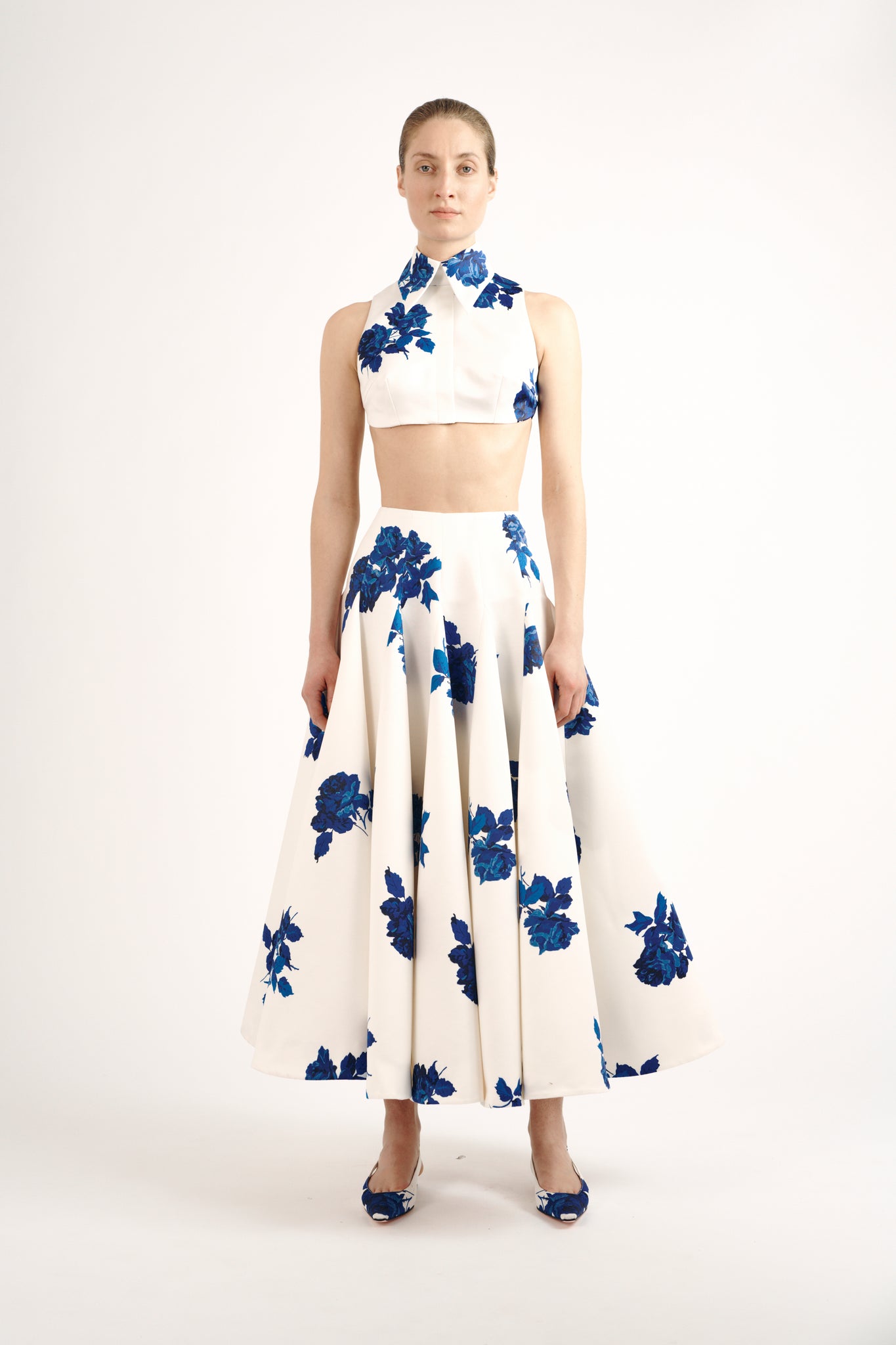 Vonda Skirt| Blue Roses Ivory Tafetta Faille | Emilia Wickstead