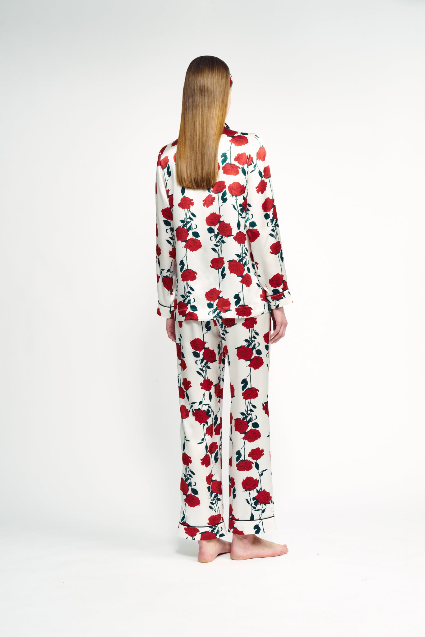 Anya Pyjama Top | Red Rose Printed Silk Satin Top | Emilia Wickstead