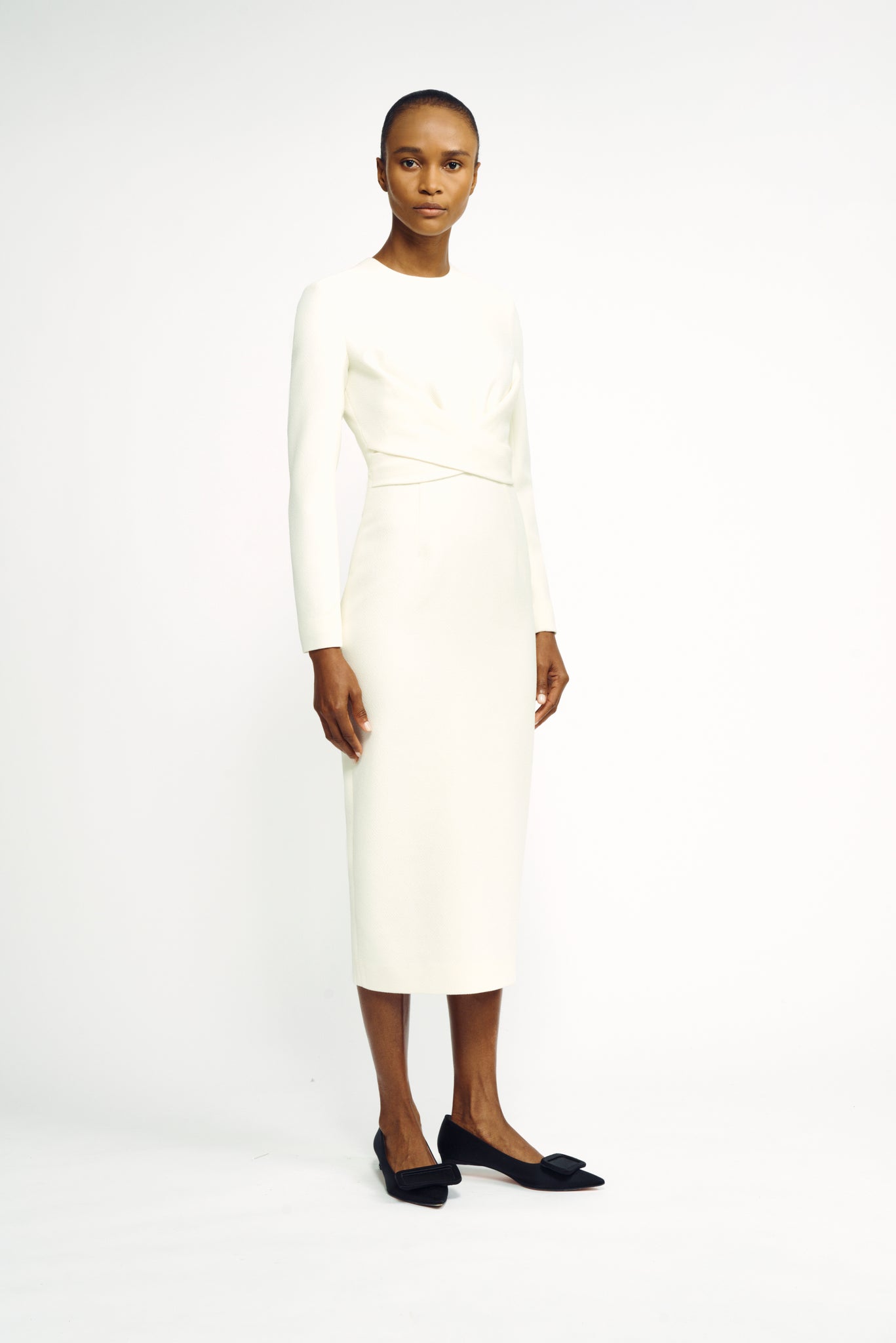 Emmett Dress | Ivory Cross-Front Long Sleeve Dress | Emilia Wickstead