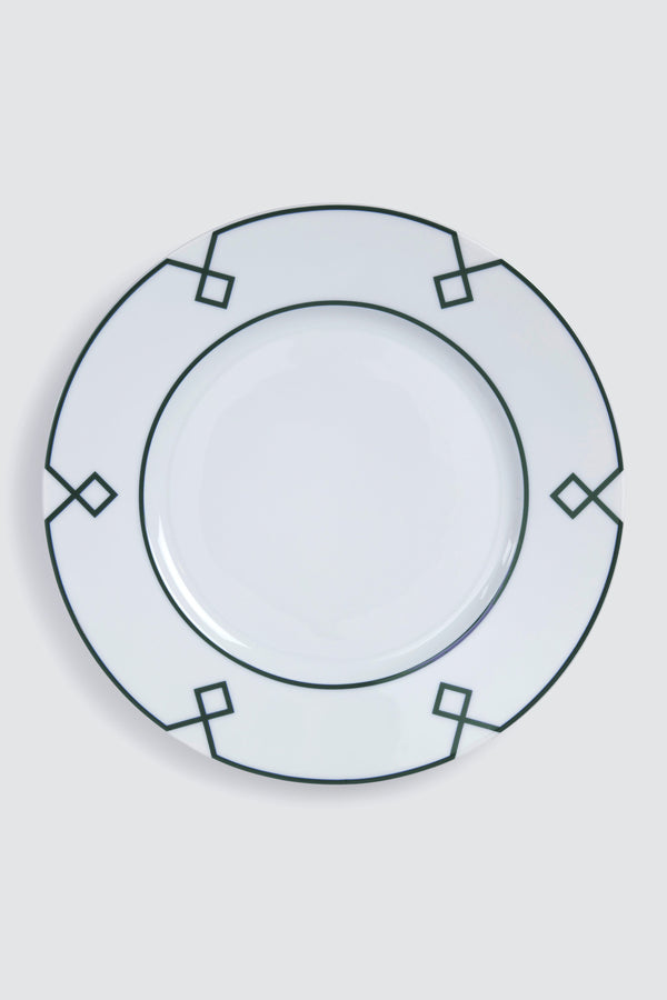 Naples Dinner Plate with Green Geometric Border — Bridal Registry