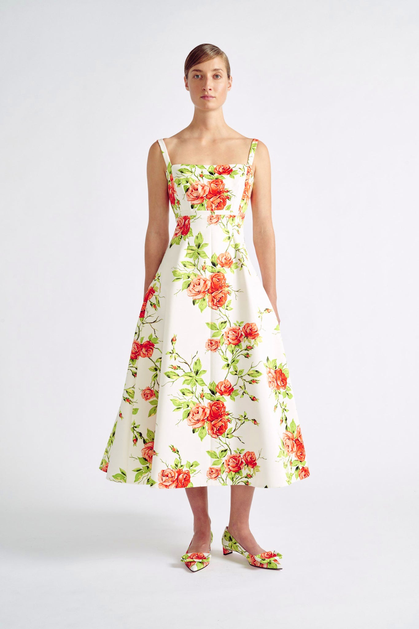 Felipe Dress | Orange Rose Floral Printed Fit-And-Flare Dress | Emilia Wickstead