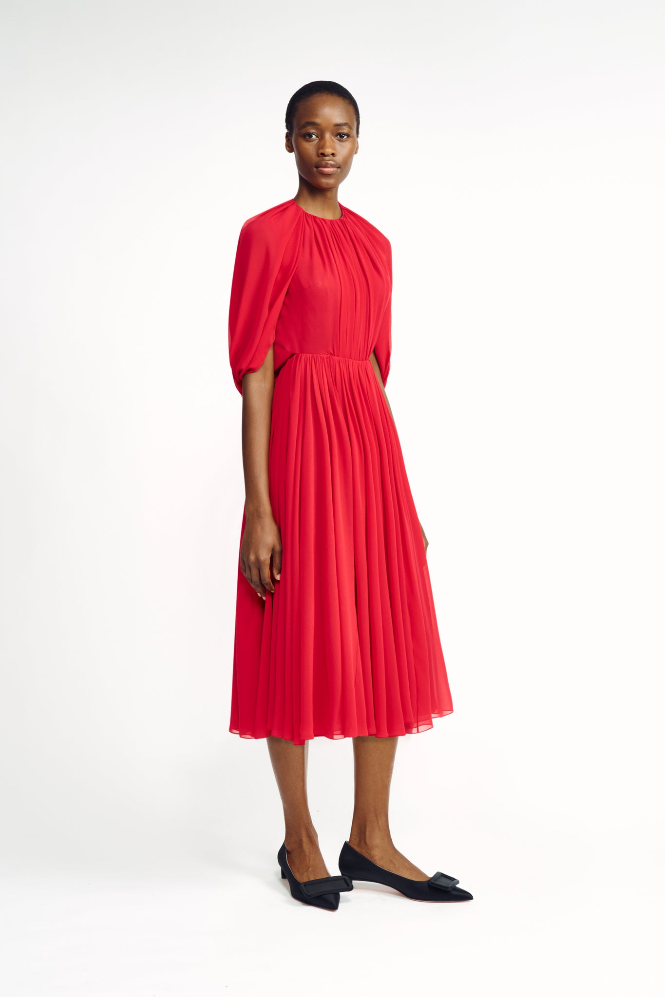Greer Dress | Red Silk Georgette Cape Shoulder Dress | Emilia Wickstead