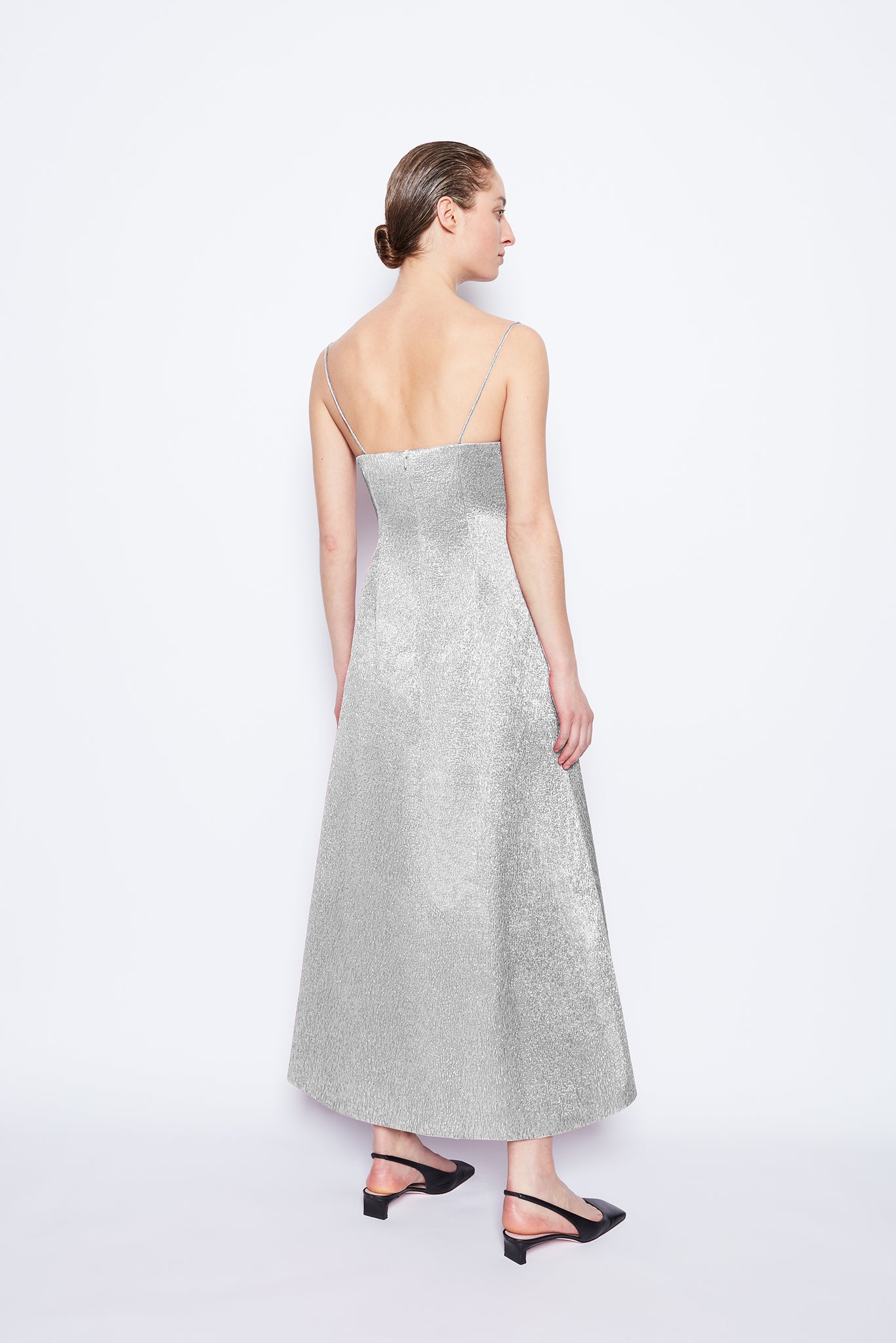 Greta Metallic Cloque Dress Silver 