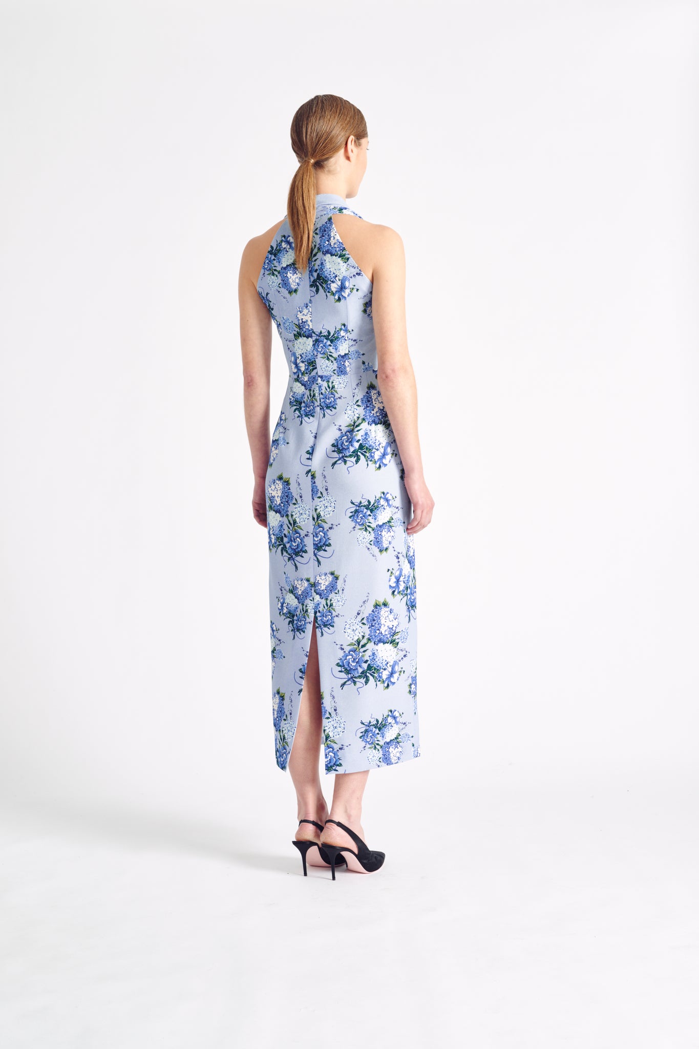 Hailey Dress | Blue Hydrangeas Floral Print Fitted Dress | Emilia Wickstead