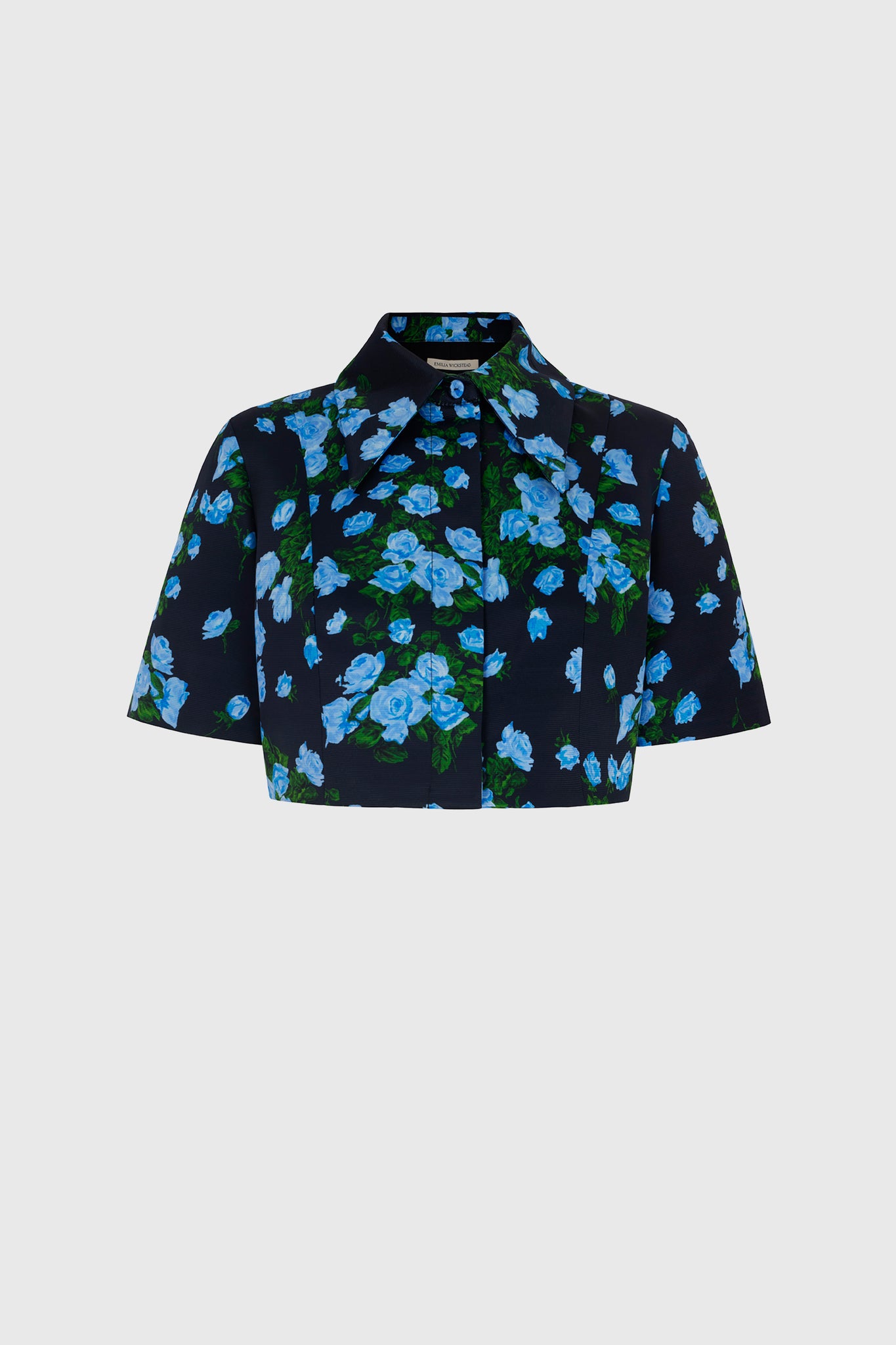 Heena Navy Blue Floral Printed Taffeta Faille Shirt | Emilia Wickstead x GOOP