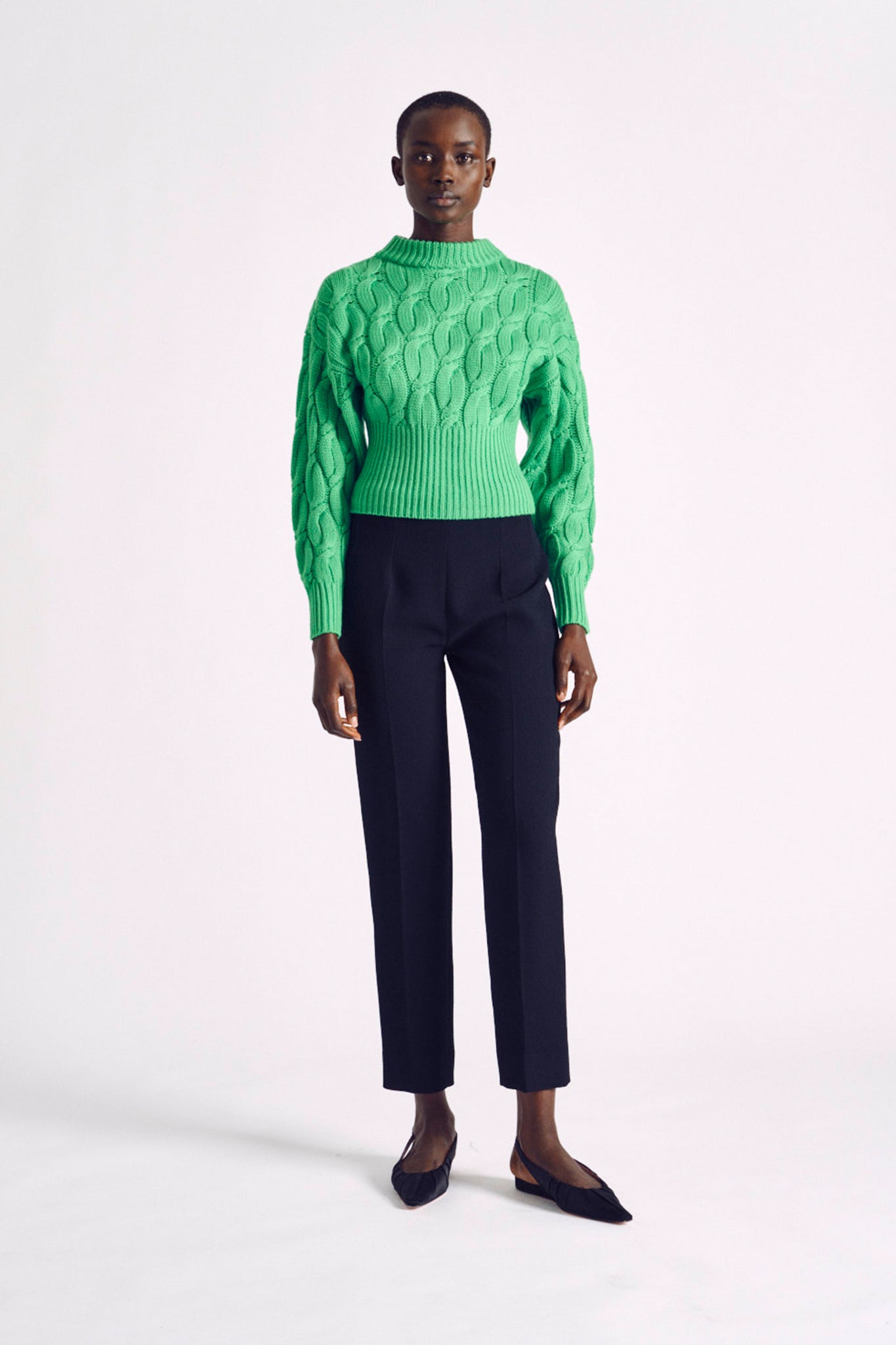 Hilda Sweater | Green Cropped Cable Knit Jumper | Emilia Wickstead