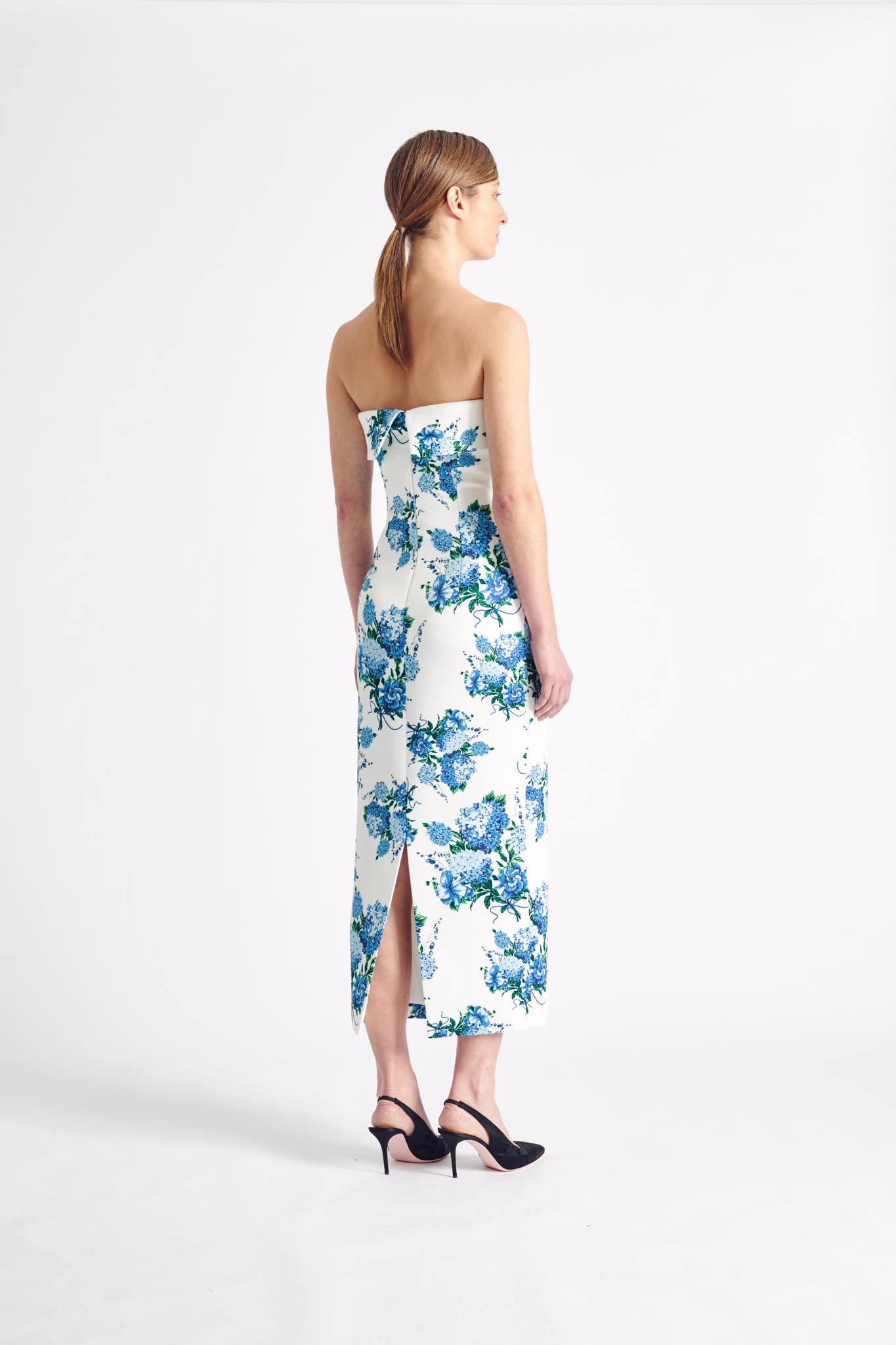 Keeley Dress | Blue Hydrangea Floral Print Strapless Dress