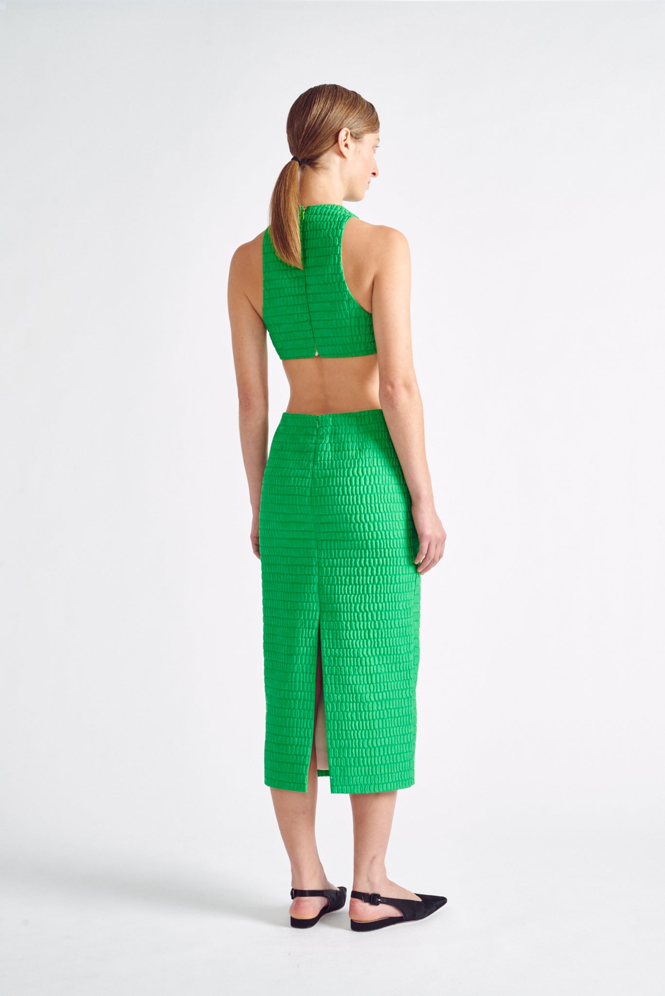 Kyesha Top | Green Cropped Top in Croc Jacquard | Emilia Wickstead