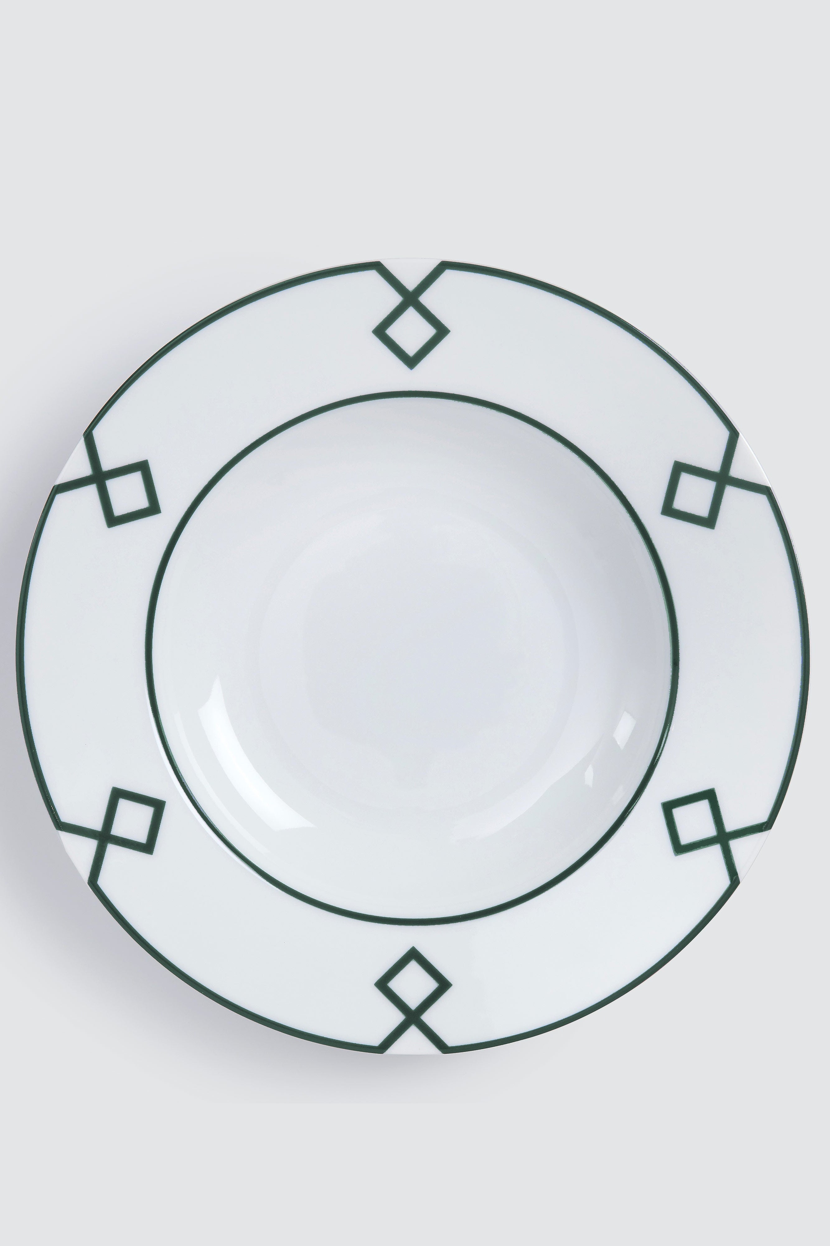 Naples Round Hollow Dish with Green Geometric Border