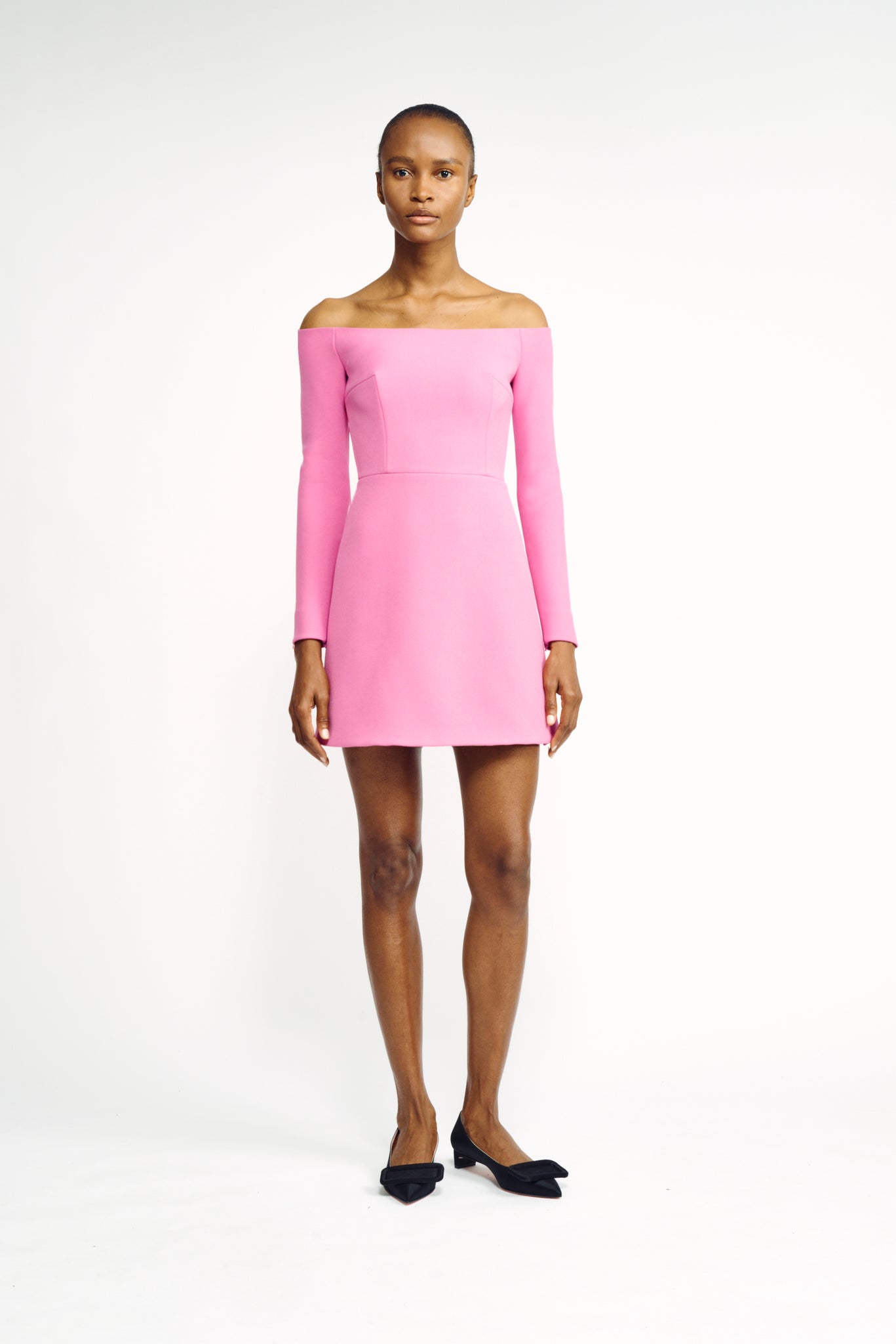 Everleigh Dress | Pink Off Shoulder Long Sleeve Mini Dress  | Emilia Wickstead