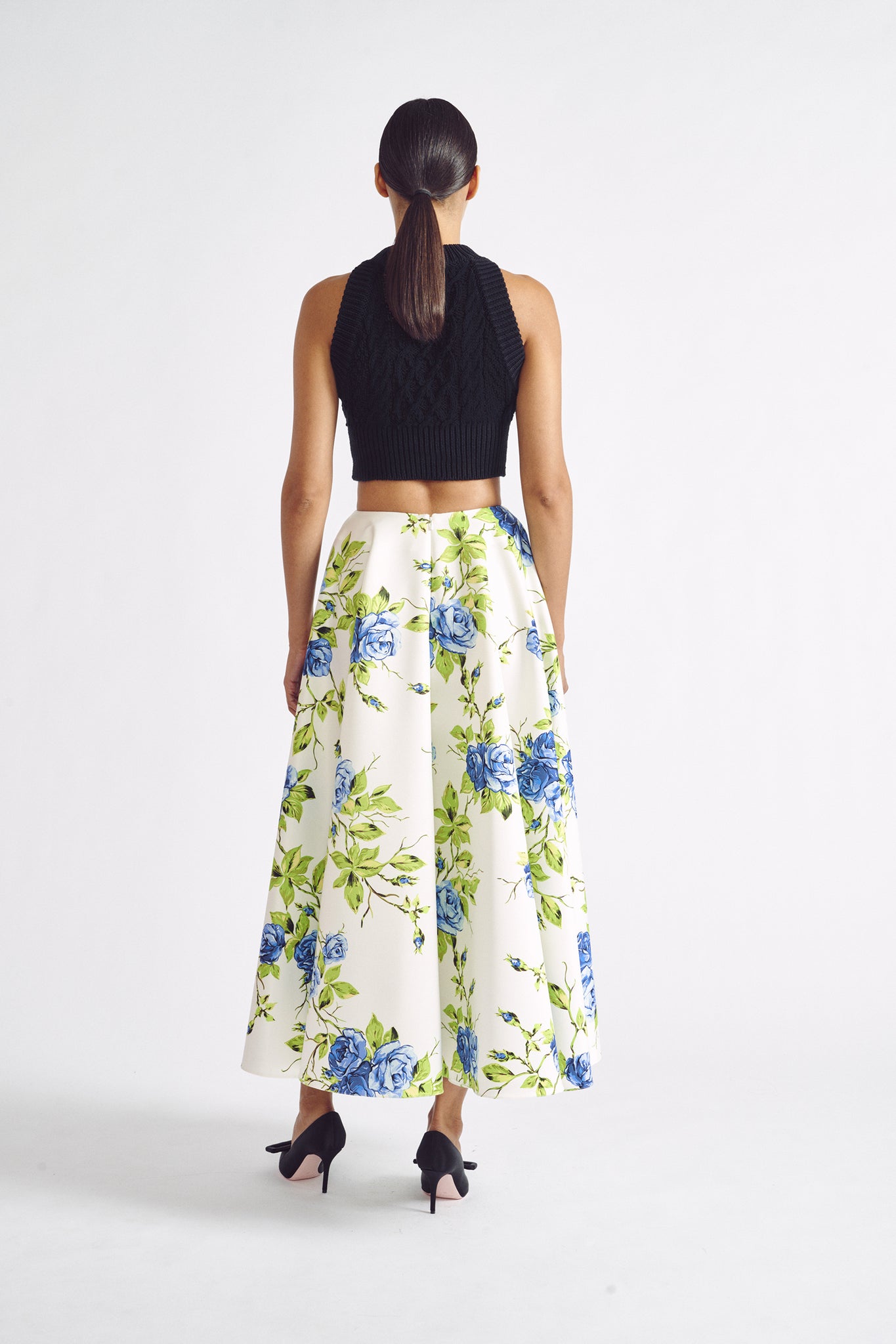 Lexia Skirt | Blue Floral Printed Midi Skirt | Emilia Wickstead