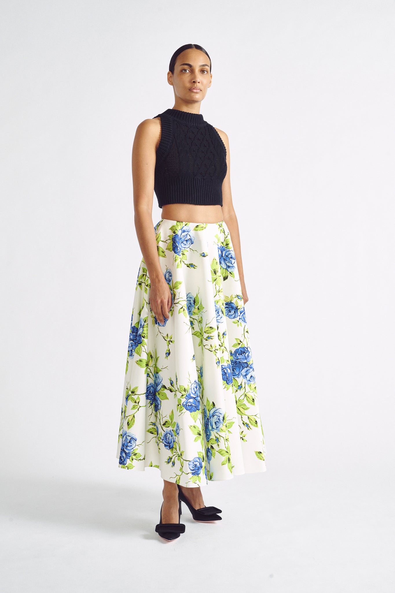 Lexia Skirt | Blue Floral Printed Midi Skirt | Emilia Wickstead