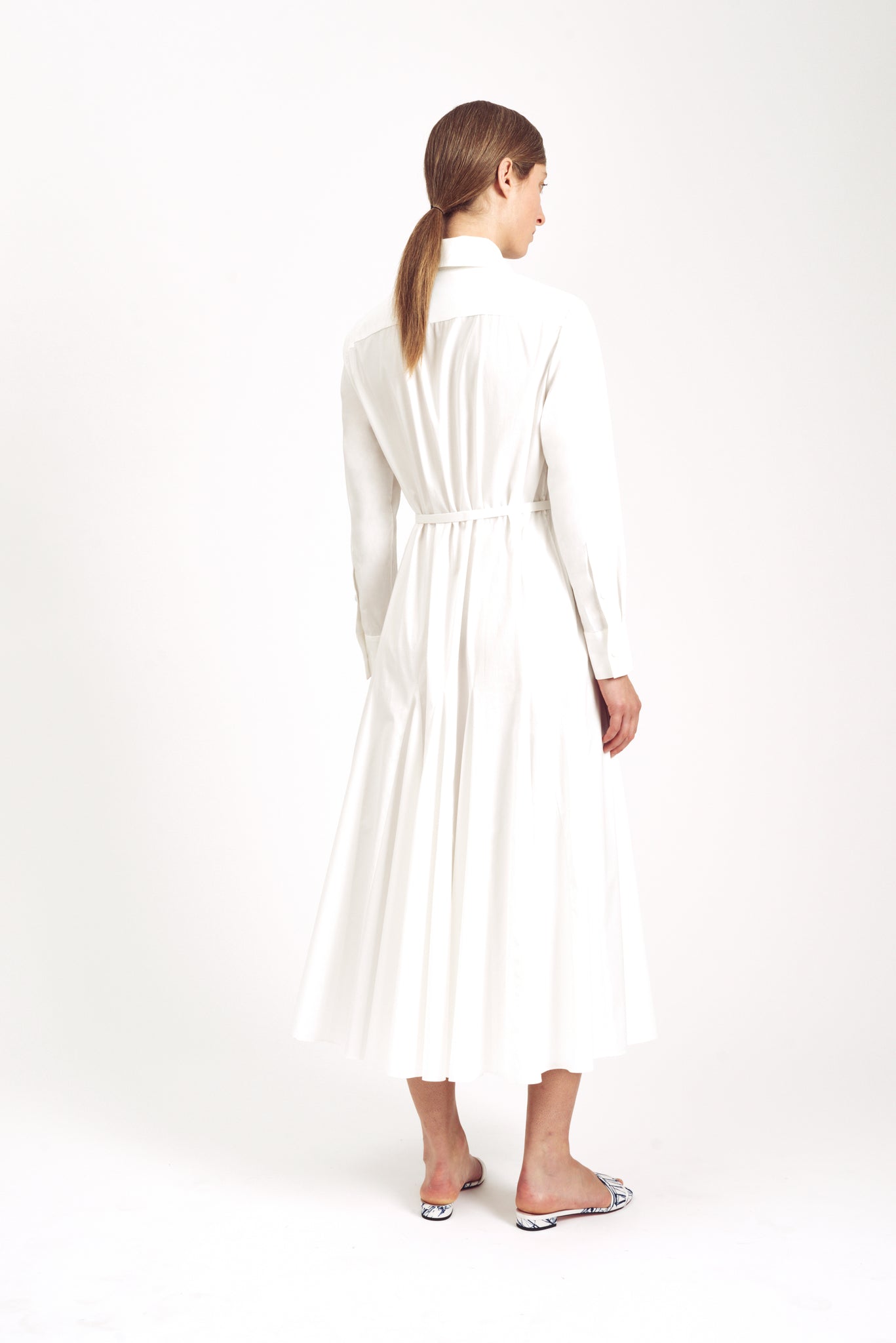 Marion Long Sleeve Dress White Italian Double Cotton