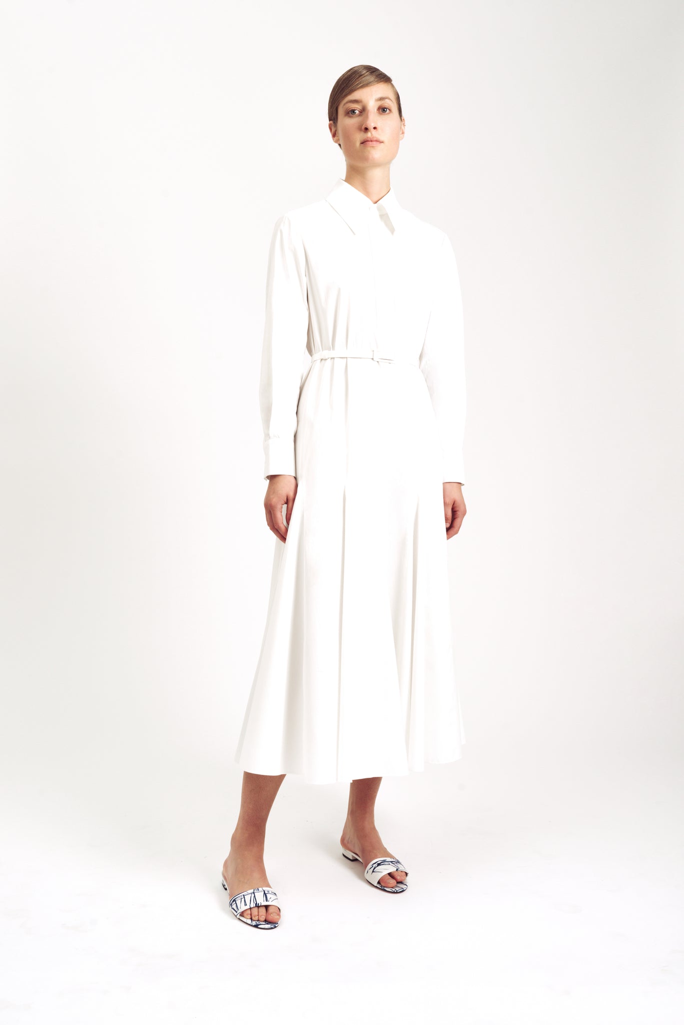 Marion Long Sleeve Dress White Italian Double Cotton