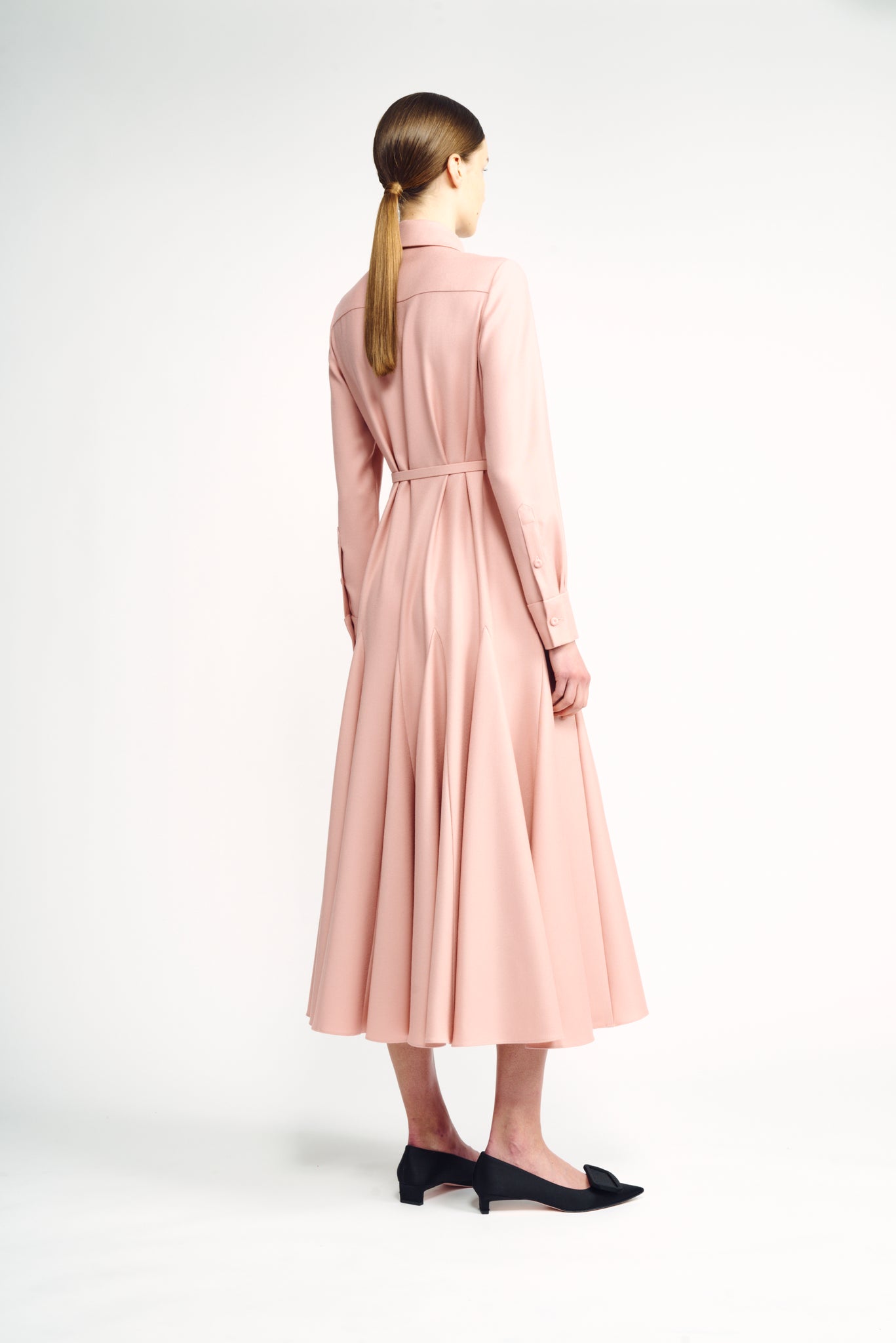 Marione Dress | Pink Long Sleeve Fit-and-Flare Short Dress | Emilia Wickstead