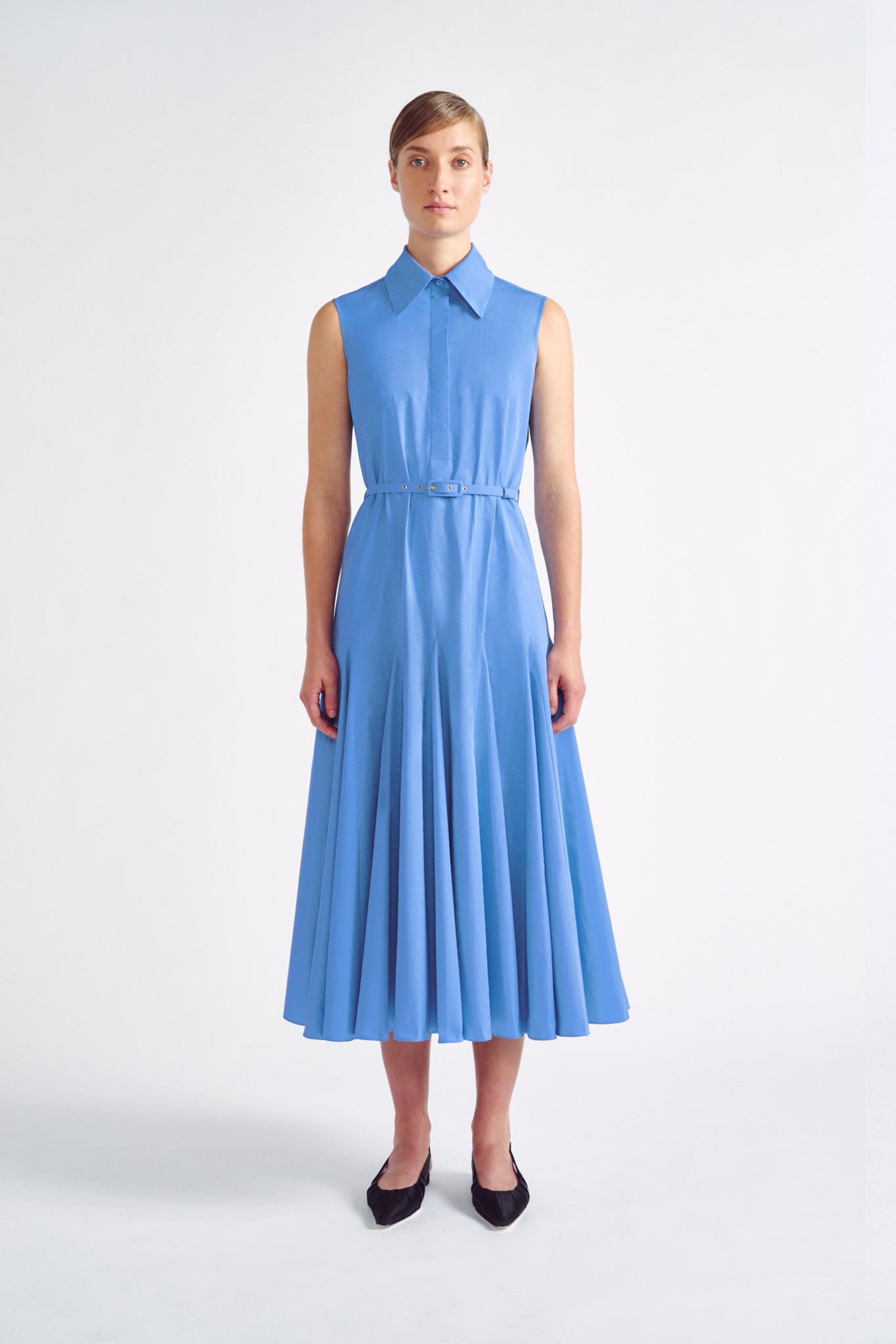 Monique Dress| Blue Cotton Sleeveless Shirt Dress | Emilia Wickstead