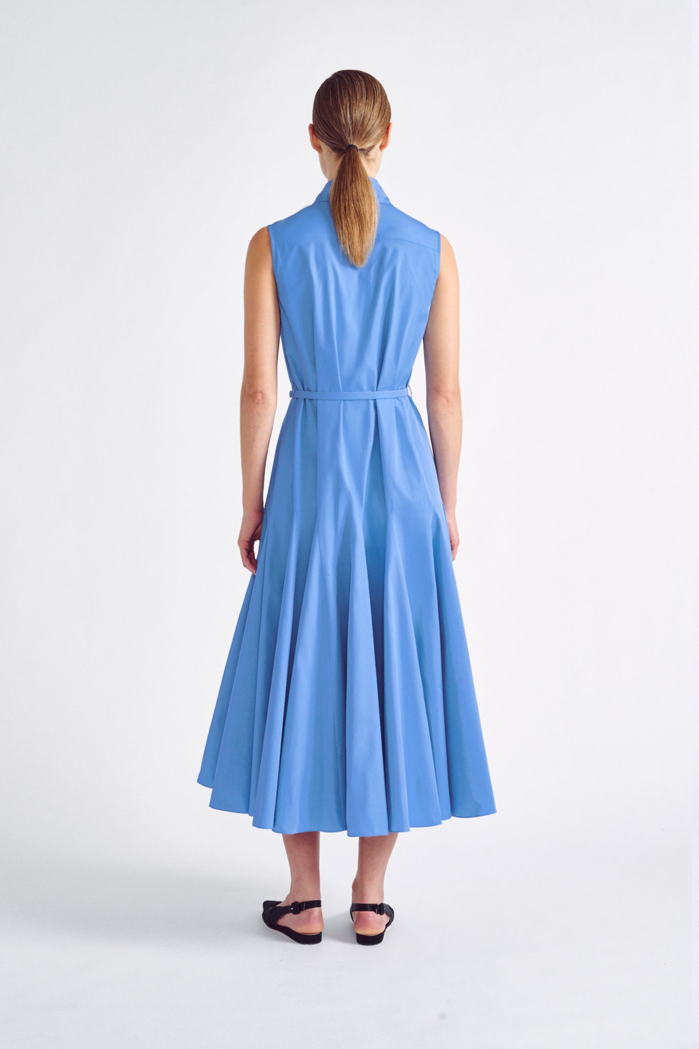 Monique Dress, Blue Cotton Sleeveless Shirt Dress
