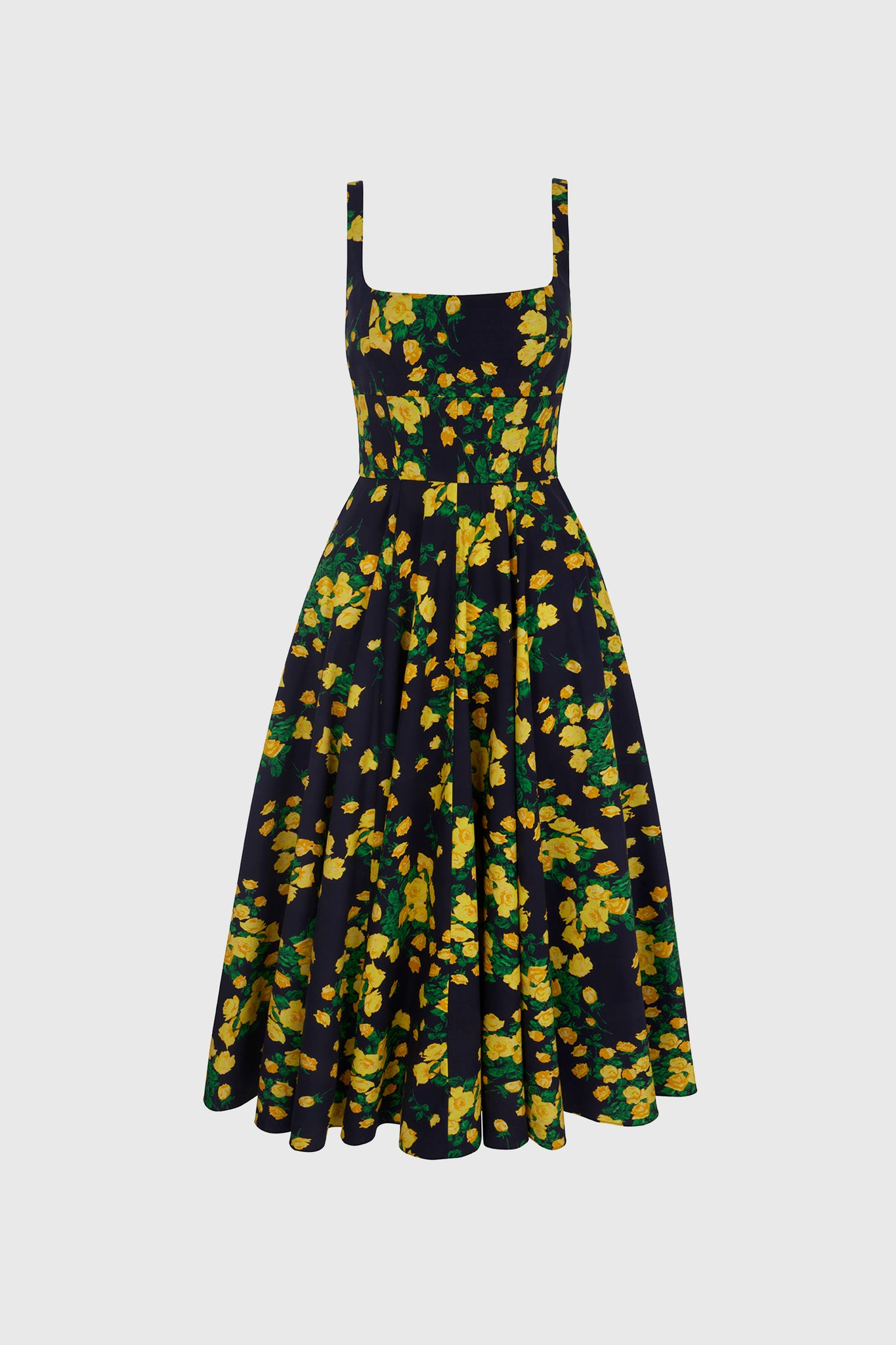 Mona Lemon & Navy Floral Printed Cotton Poplin Dress | Emilia Wickstead x GOOP