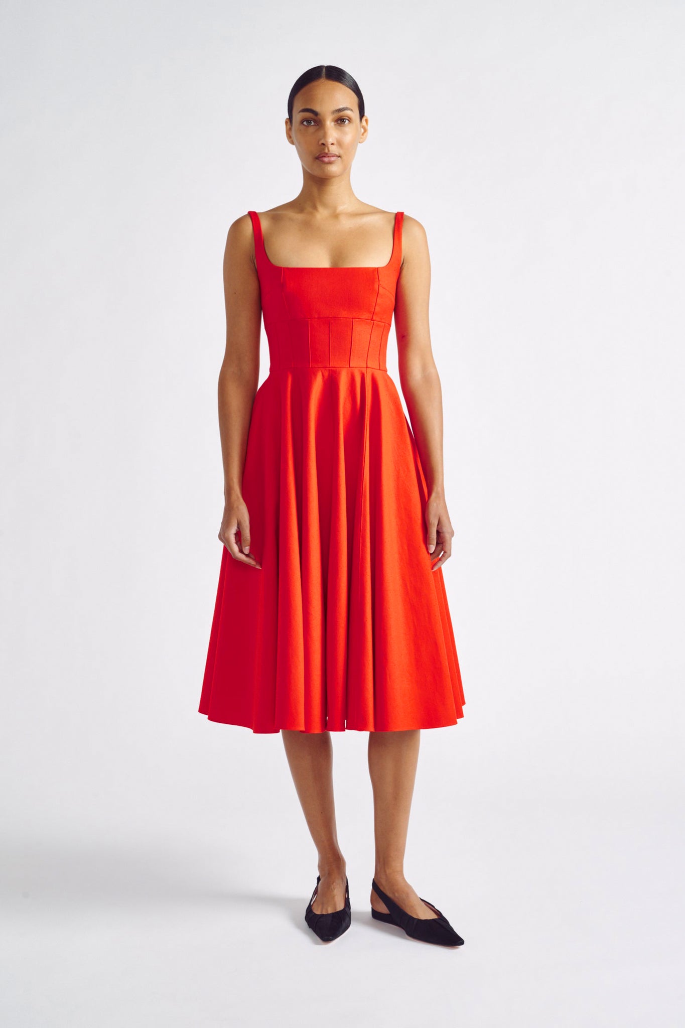 Monetta Dress | Red Fit and Flare Dress in Malfile Cotton | Emilia Wickstead