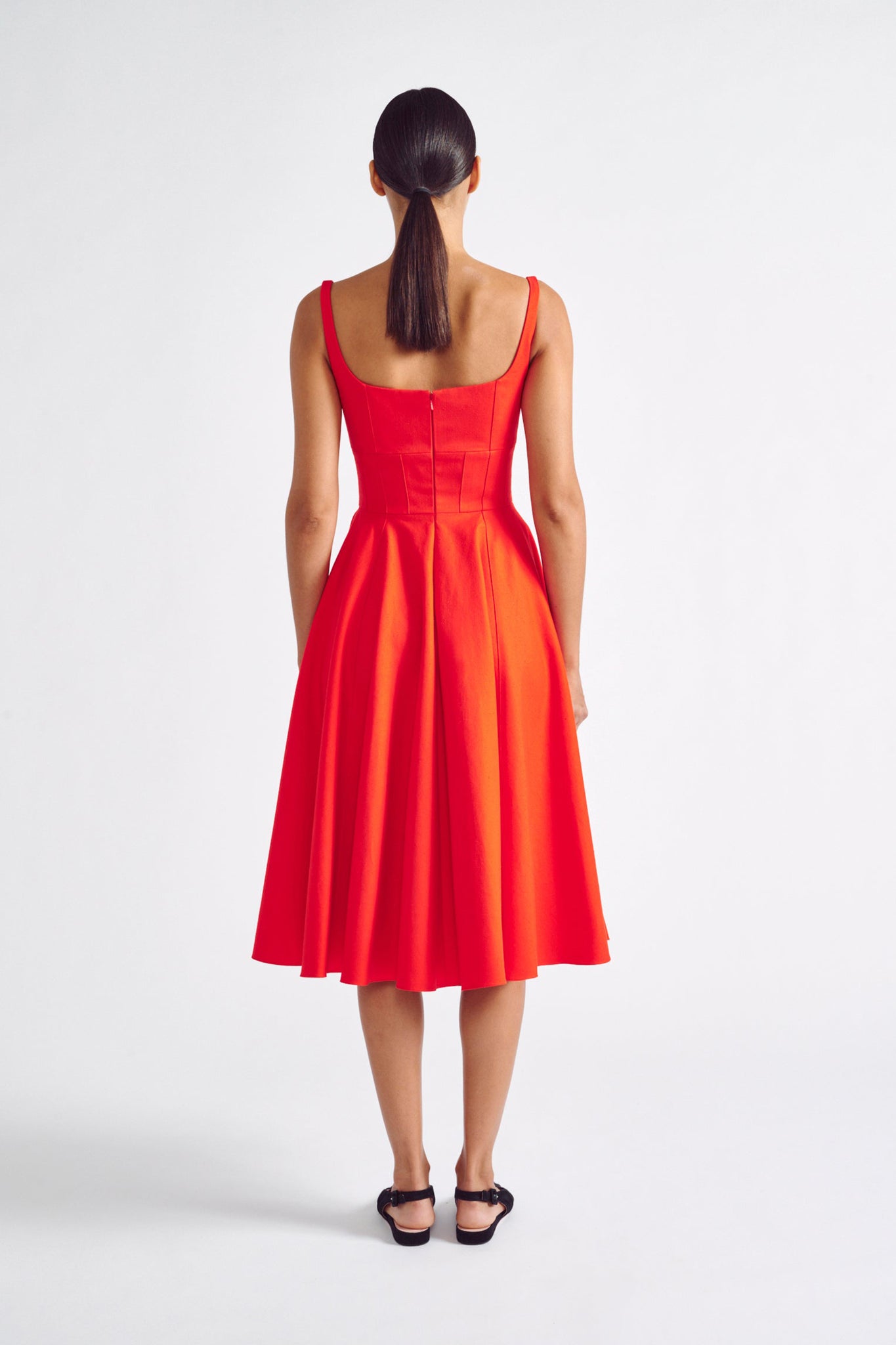 Monetta Dress | Red Fit and Flare Dress in Malfile Cotton | Emilia Wickstead