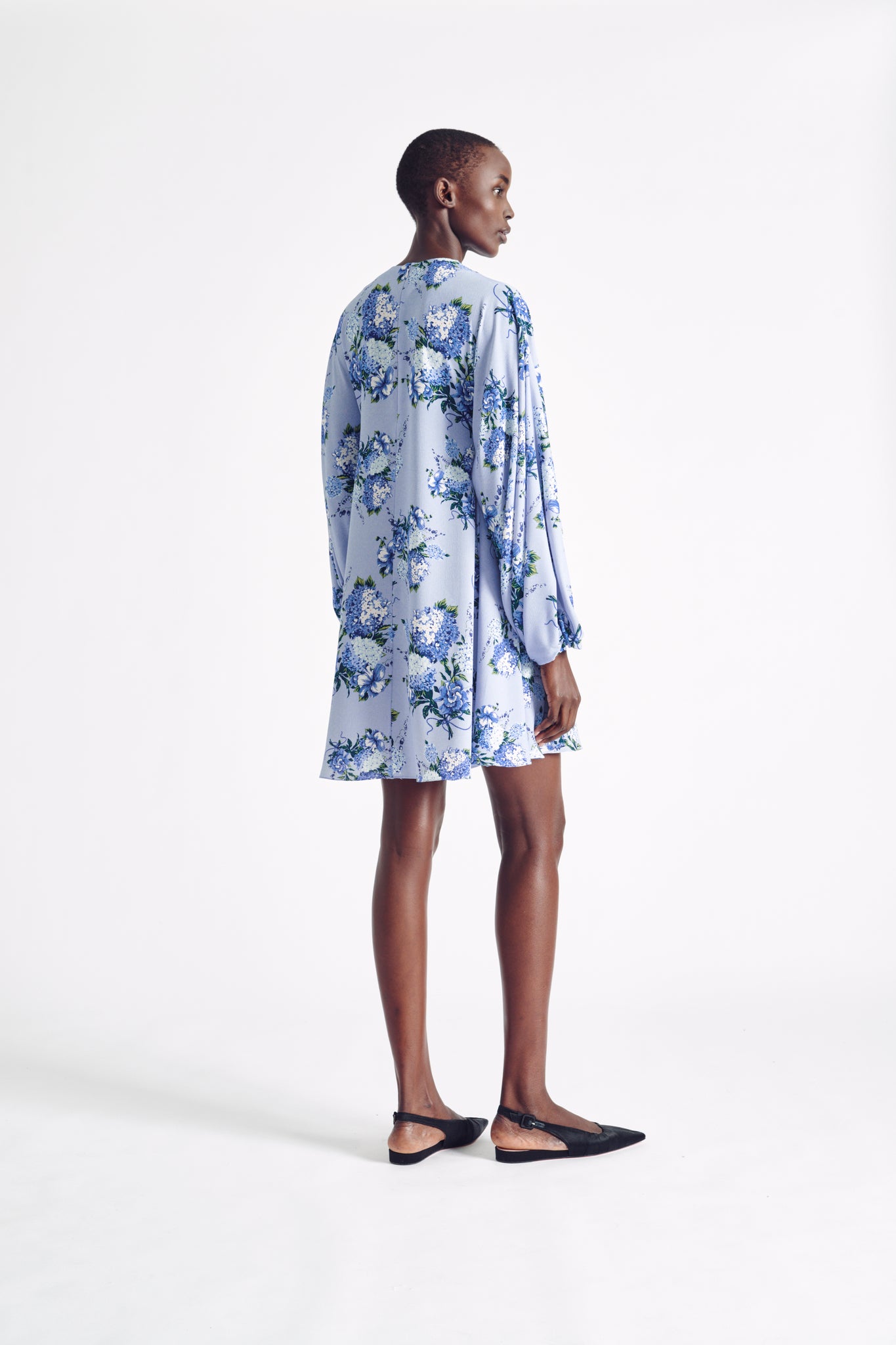 Nova Dress | Blue Hydrangeas Print Long Sleeve Mini Dress | Emilia Wickstead