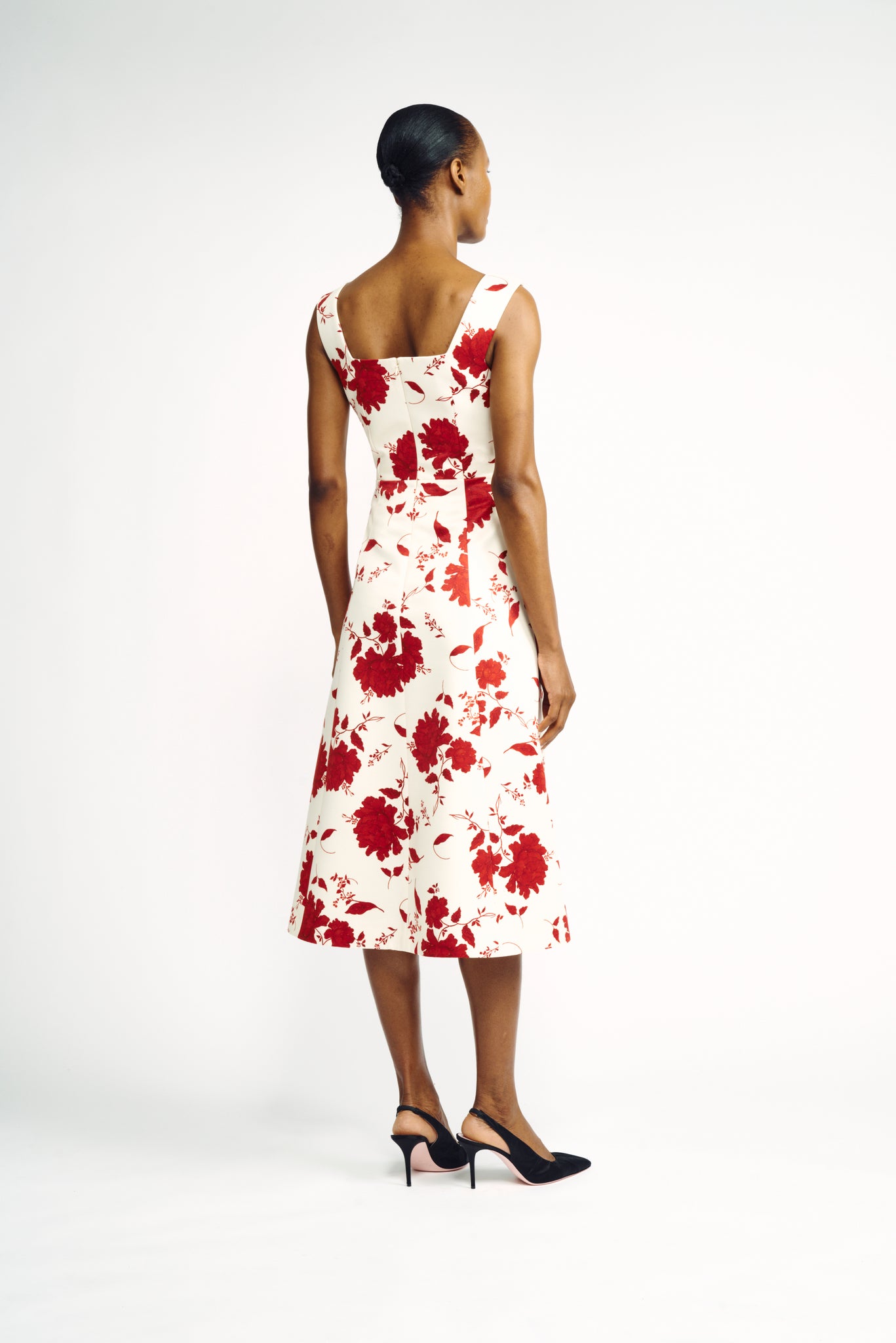 Petrova Dress | Red & Ivory Floral Printed V-Neck Midi Dress | Emilia Wickstead