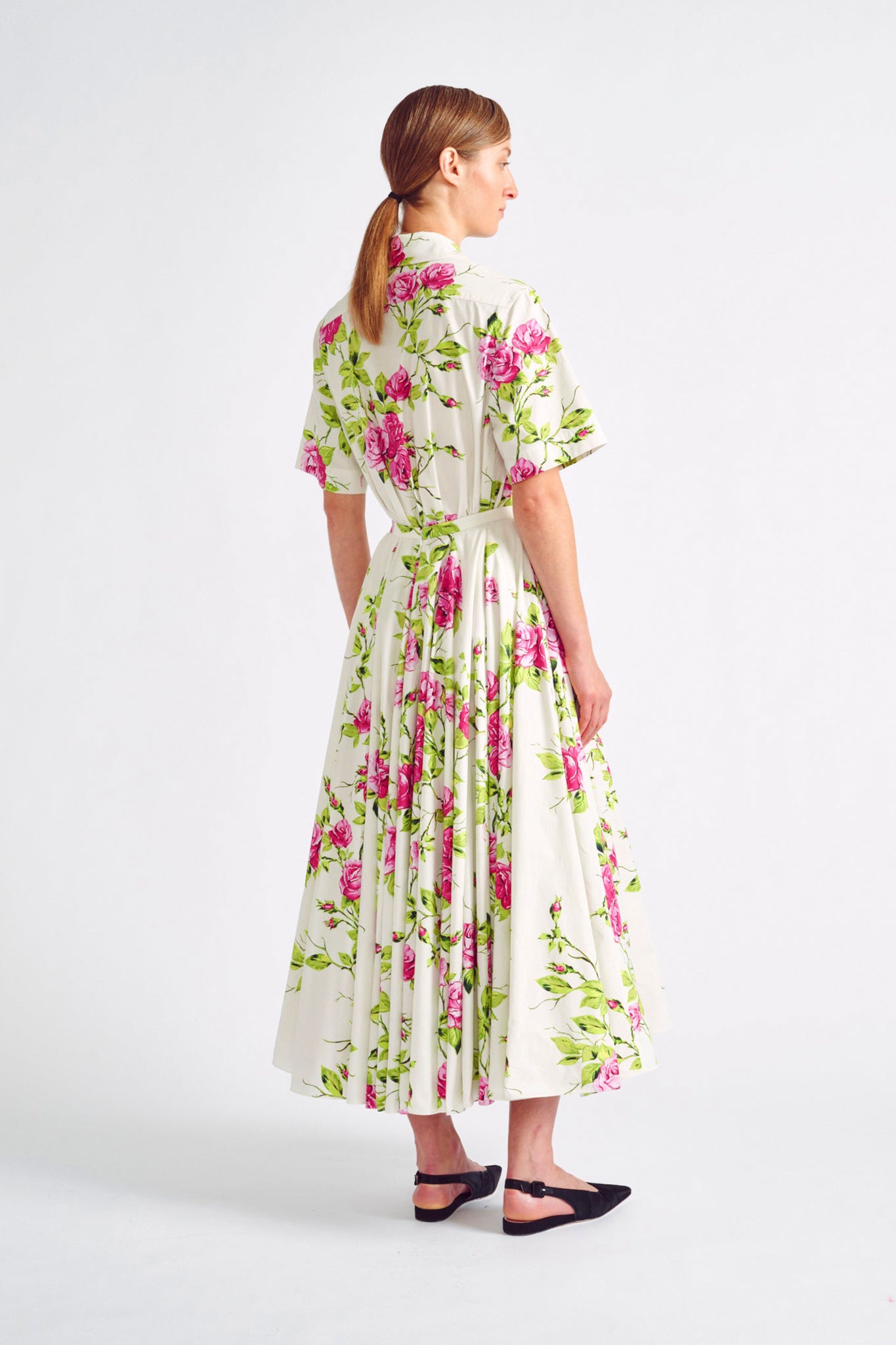 Rhea Skirt | Pink Floral Printed Cotton Midi Skirt | Emilia Wickstead