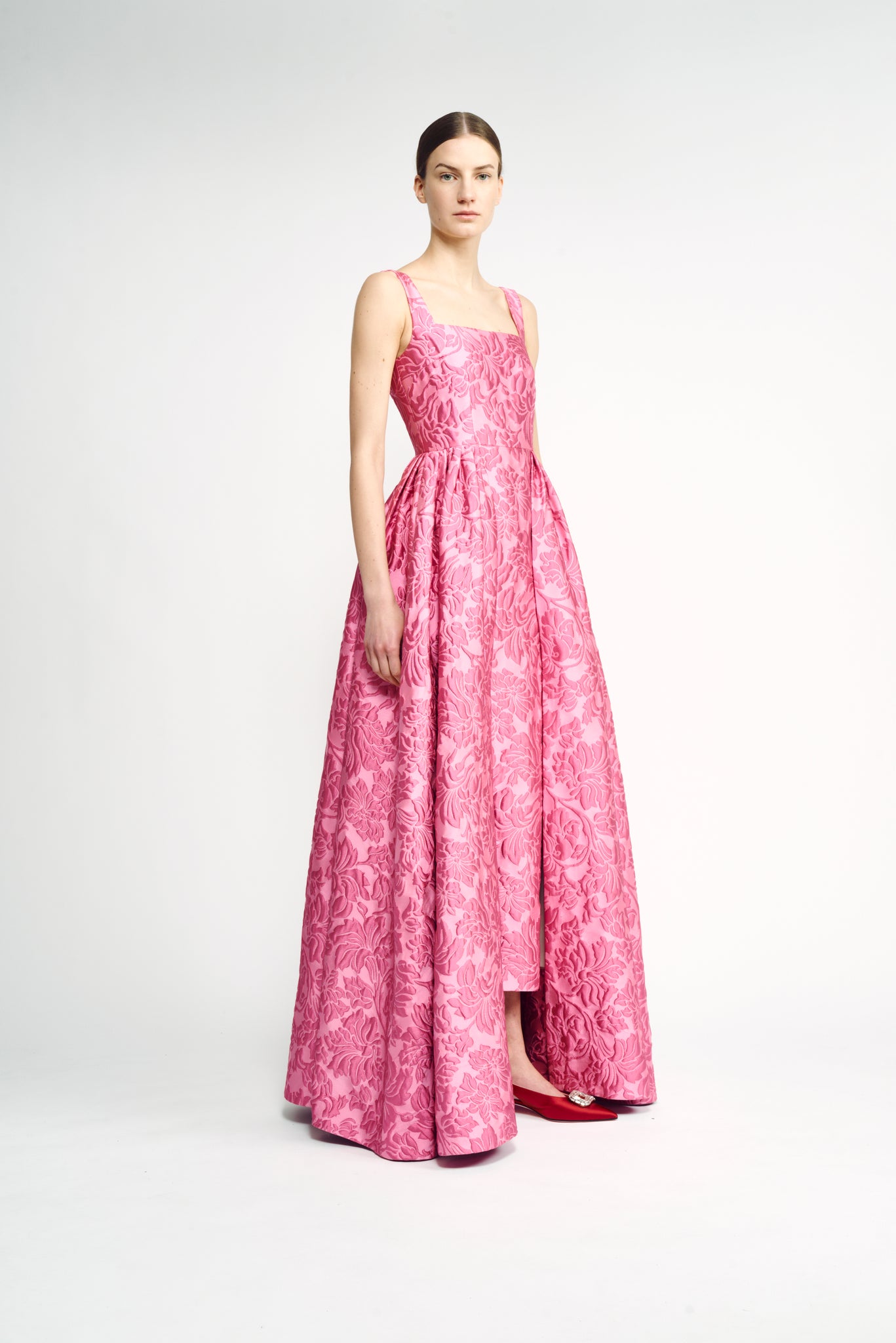 Spencer Gown | Pink Floral Cloque Full Skirt Gown | Emilia Wickstead