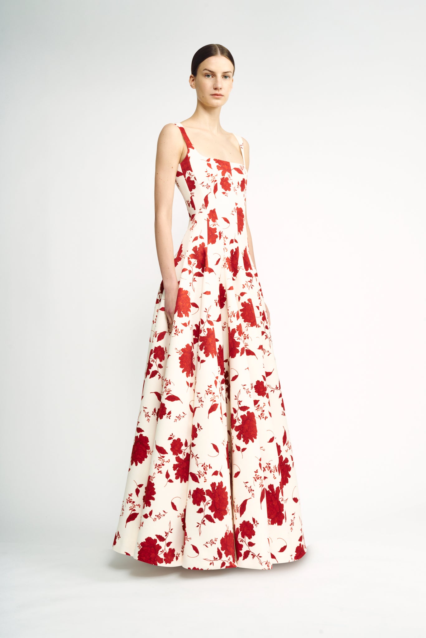 Viri Dress | Red & Ivory Floral Printed Floor Length Gown | Emilia Wickstead