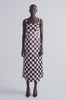Ginny Dress | Ivory & Chocolate Painterly Checkboard Square Print Midi Pencil Dress | Emilia Wickstead