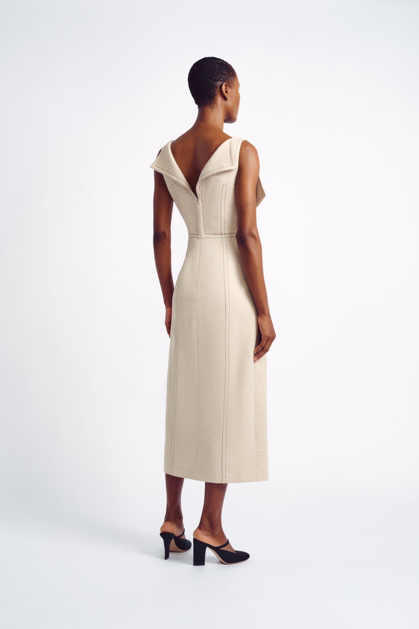 Athenais Dress | Stone Beige Denim Sleeveless Dress | Emilia Wickstead
