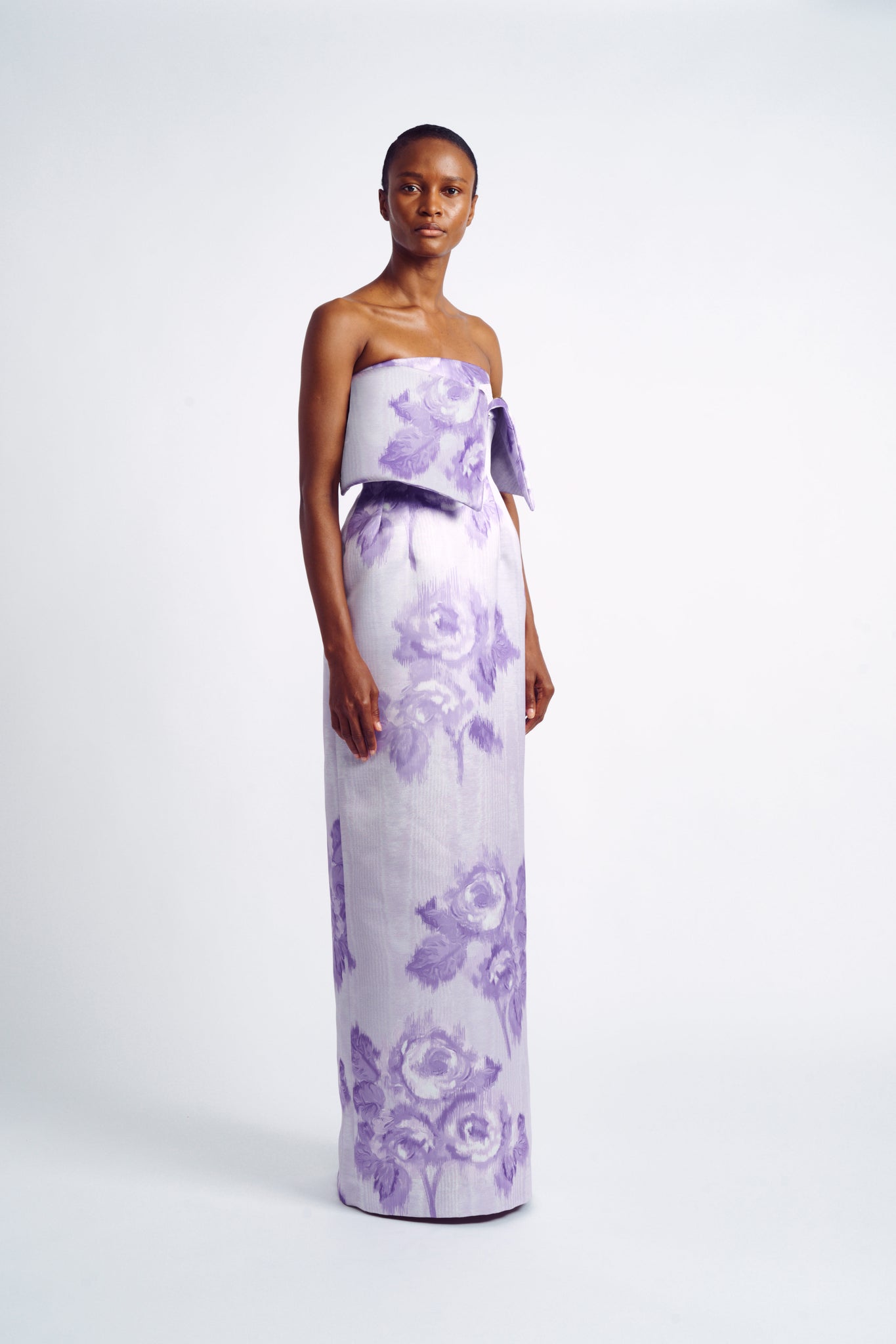 Avani Lilac Moire Rose Print Dress
