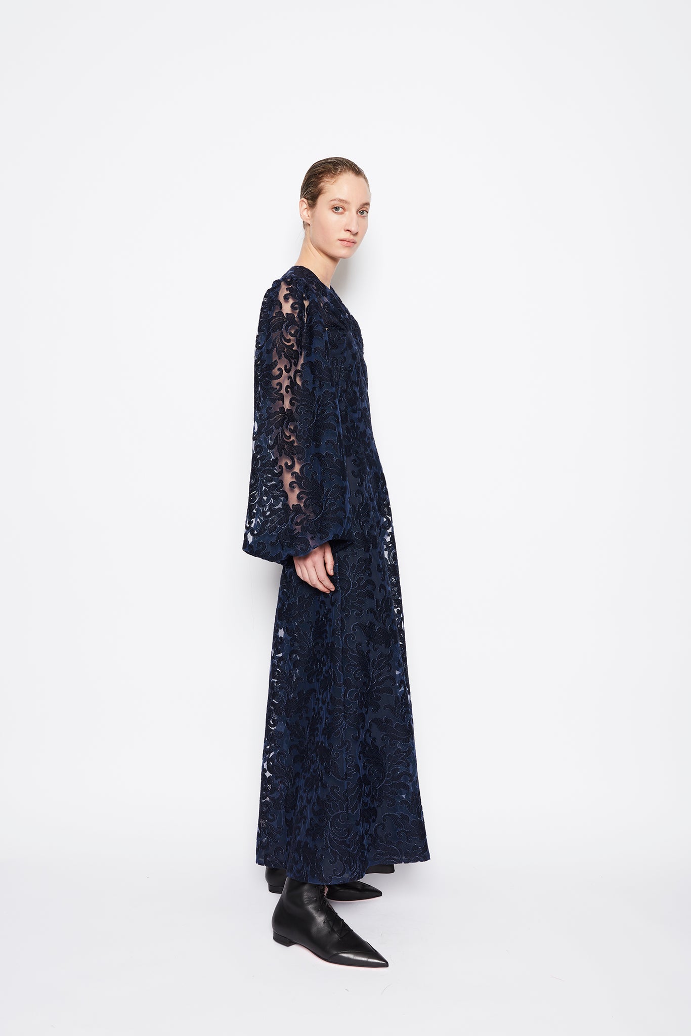 Carmelita Dress | Navy Blue Long Sleeve Lace Gown | Emilia Wickstead