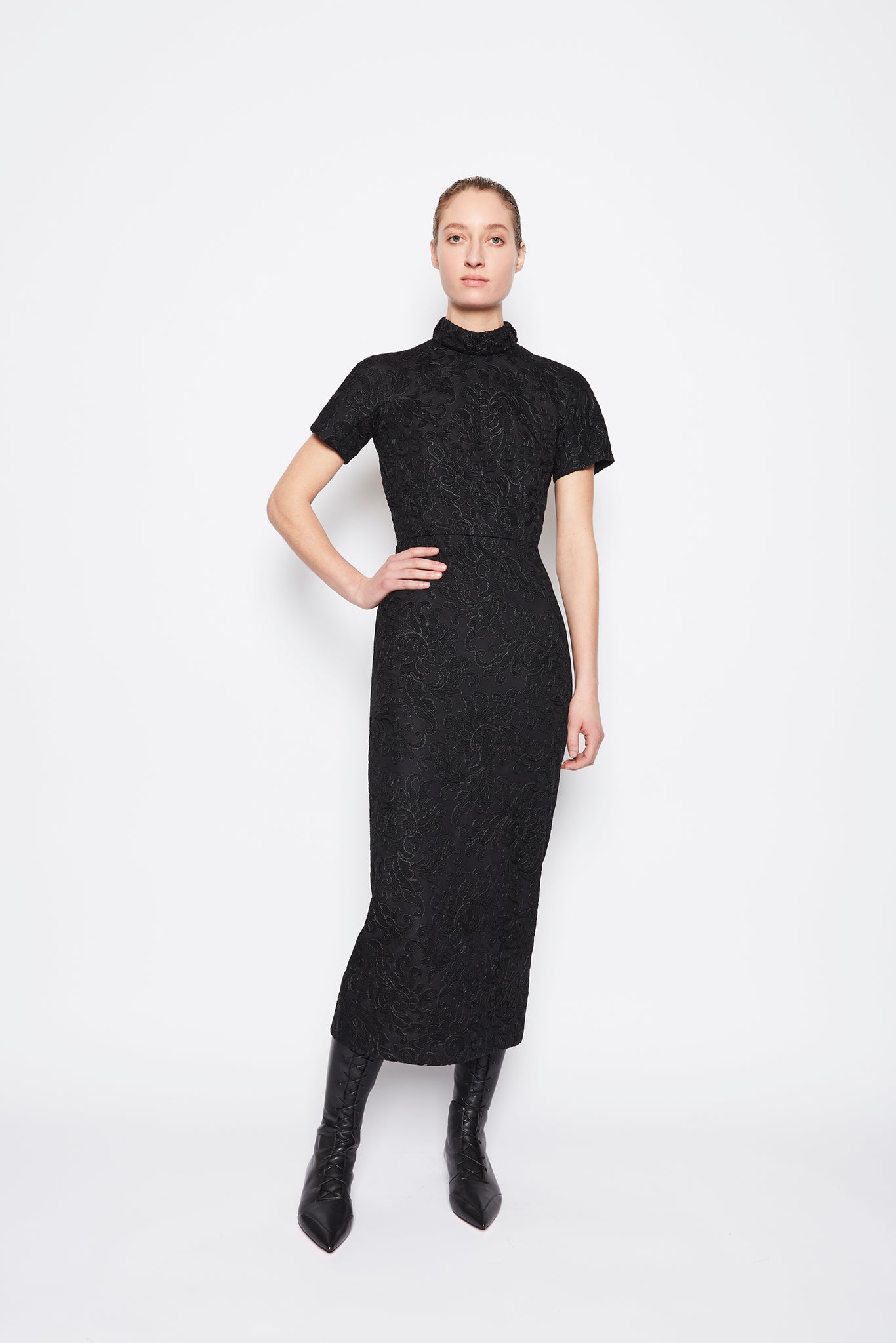 Edie Embroidered Lace Dress Black